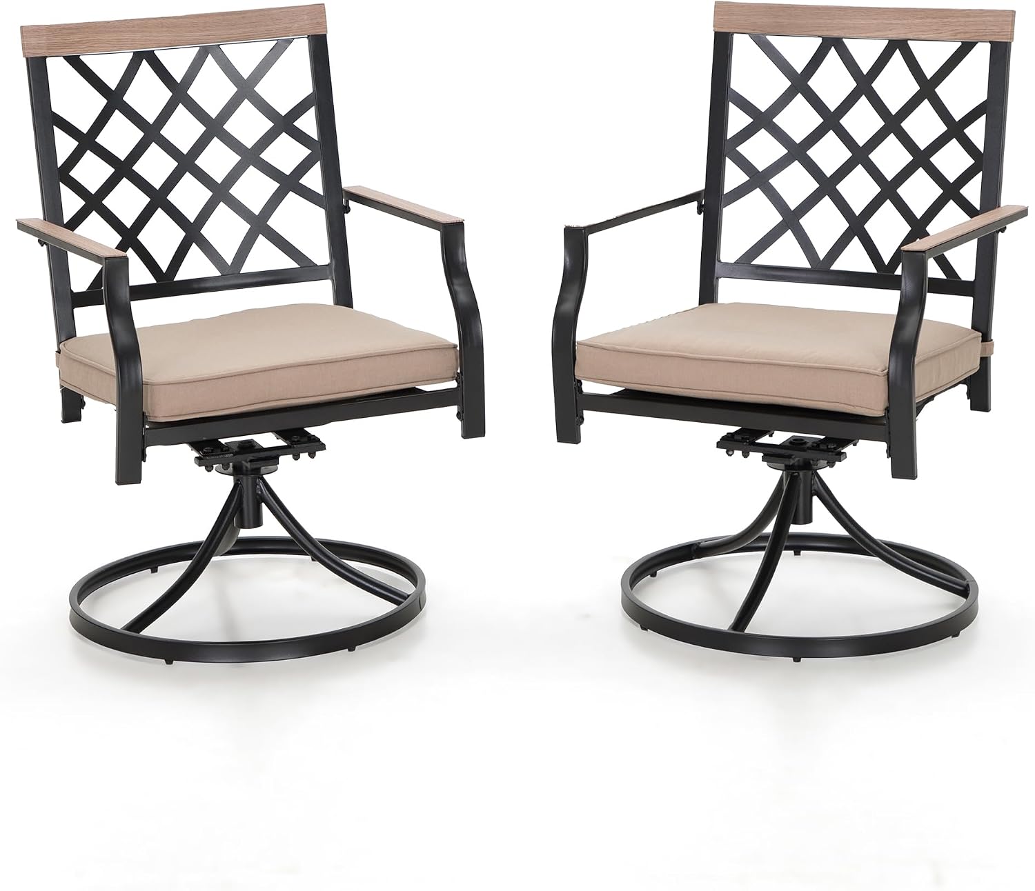 PHI VILLA Patio Dining Chairs Set of 2 Outdoor Swivel Dining Chairs Patio Furniture Rocking Chairs with Cushion Suports 300lbs for Garden Backyard