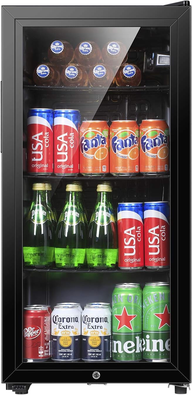 HAILANG 3.2 cu.ft Beverage Refrigerator Cooler, Mini Fridge with Glass Door for Beer Soda or Wine, Perfect for Home,Bar, Office