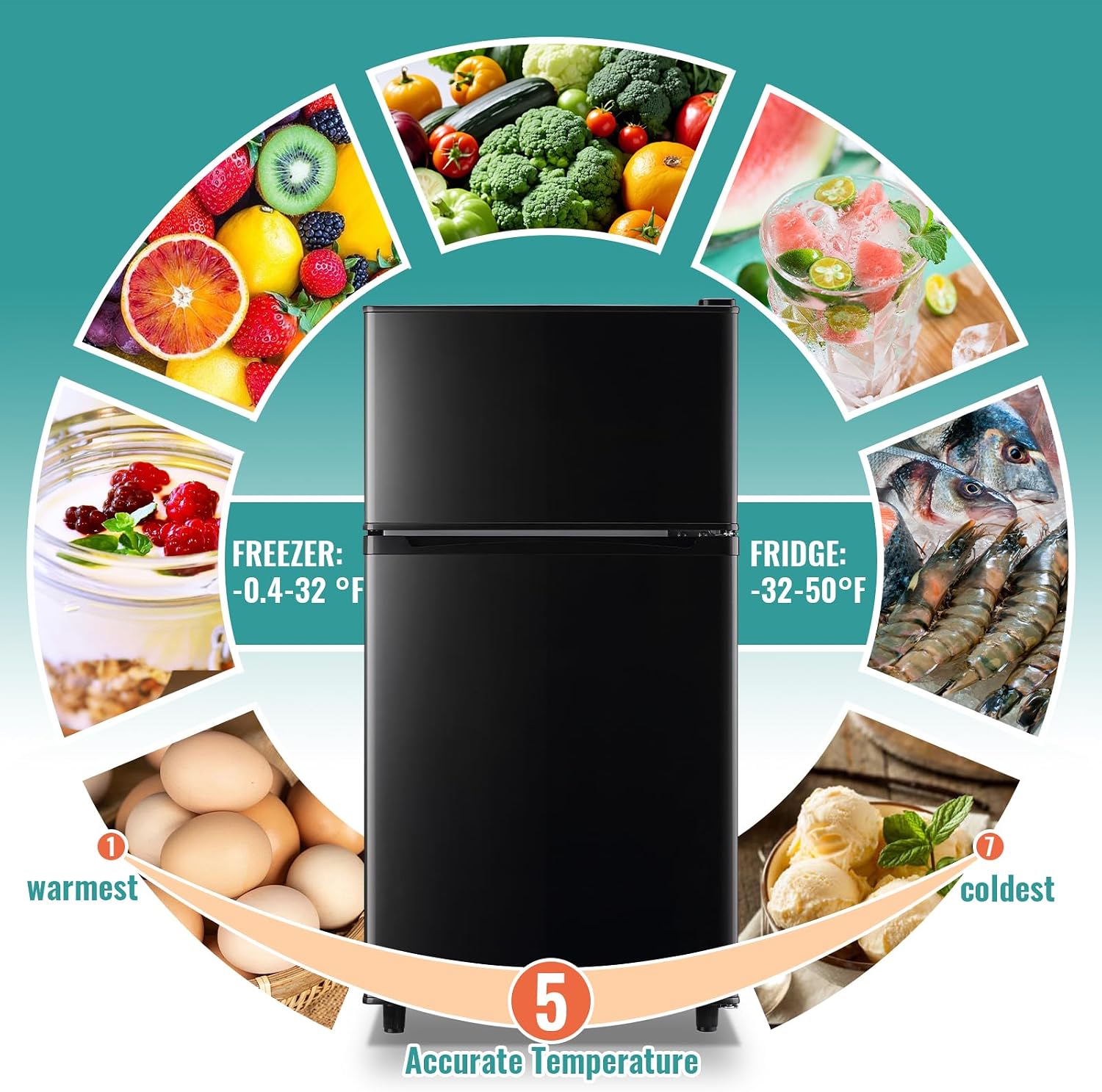 WANAI 3.5 Cu.Ft Mini Fridge Compact Refrigerator with Freezer, 7 Level Adjustable Thermostat Removable Shelves Small Refrigerator for Office Dorm Apartment Matte Black