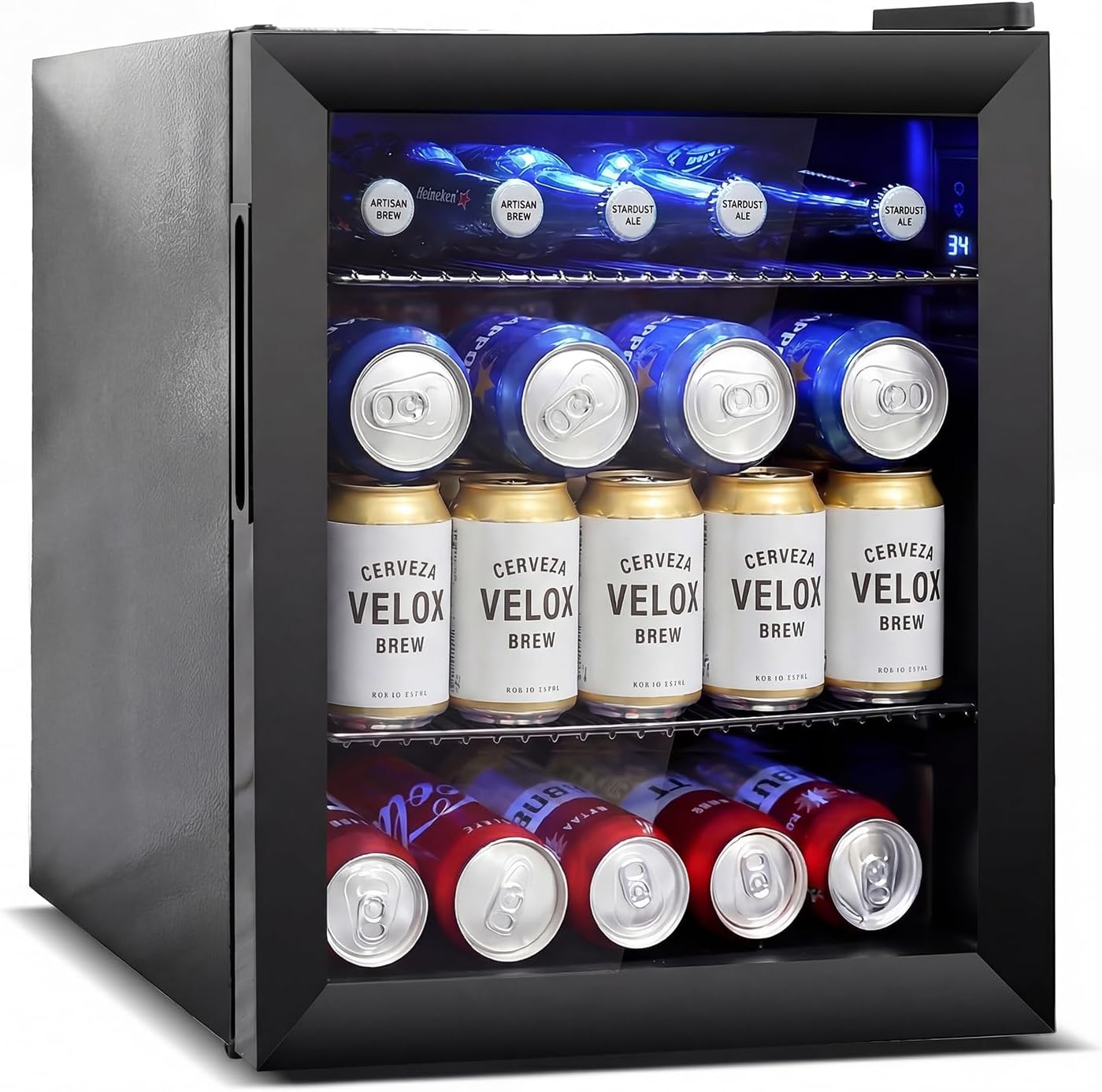 Mini Beverage Refrigerator - Small Beverage Fridge with Glass Door for Soda Beer Wine – Countertop Drink Cooler for Home, Dorm, Office or Bar, Electronic Temperature Control，1.4cu.ft.Black