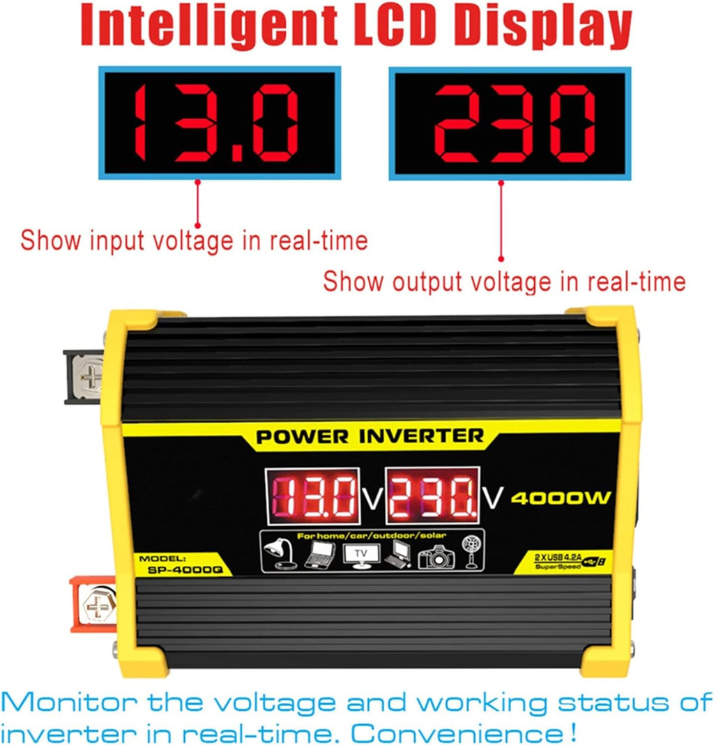4000W 12V to 110V/220V Solar System Combination Inverter Solar Panel Kit Solar Generator Home Grid System 30A Controller + 18w12v Solar Panel (Color : Yellow, Size : 12V-110V)