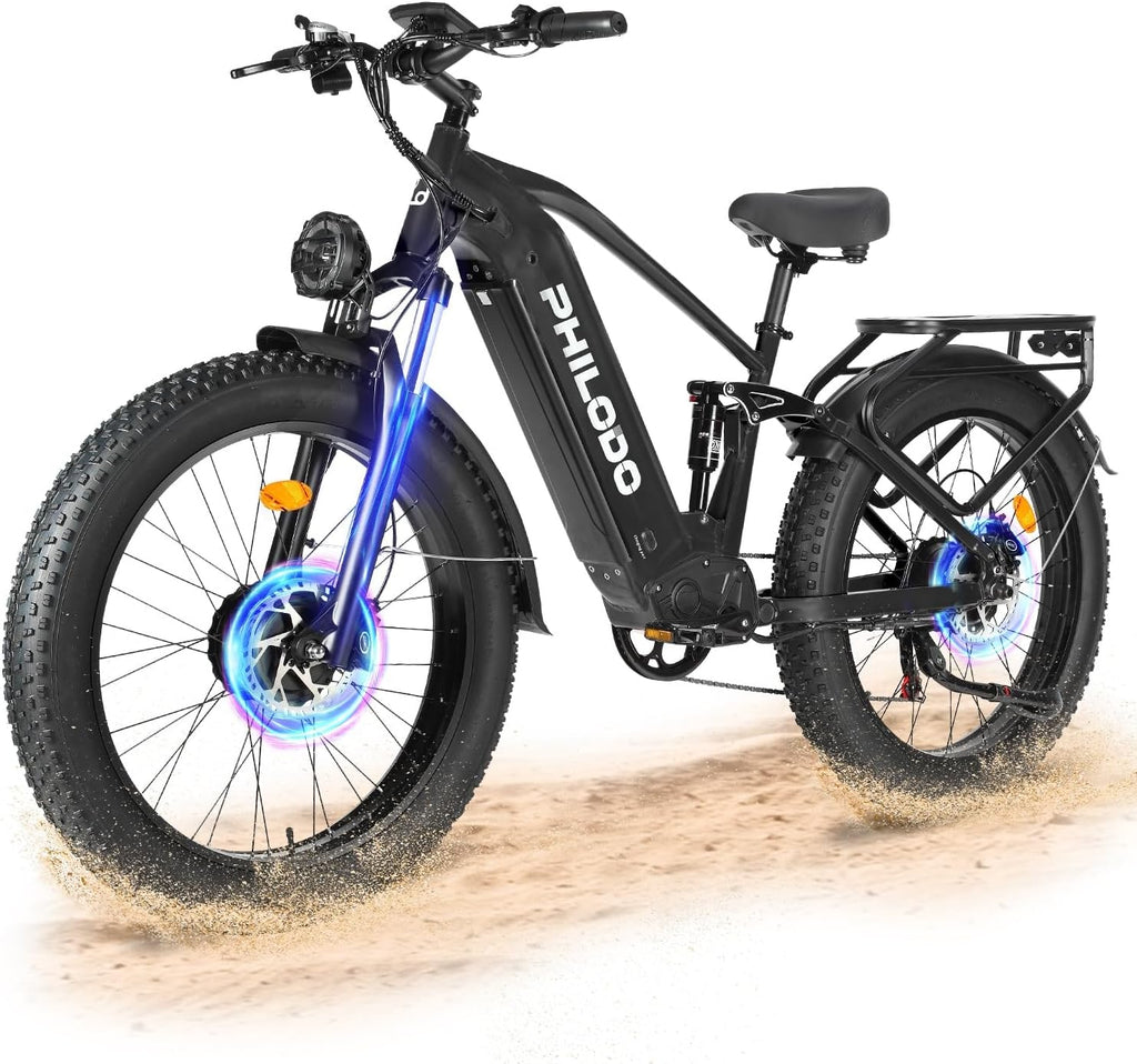Electric-Bike for Adults, Dual-Motor-Ebike Hunting-Ebike 5000W, 60V 32AH Long Range Dirtbike, Fat-Tire-Electric-Bicycle, Full Suspension for Off-Road Snow Sand