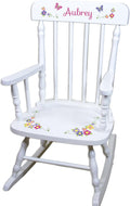 My Bambino Girl's Personalized White Wood Rocking Chair Toddler Baby Gift (Bright Butterfly Garland)