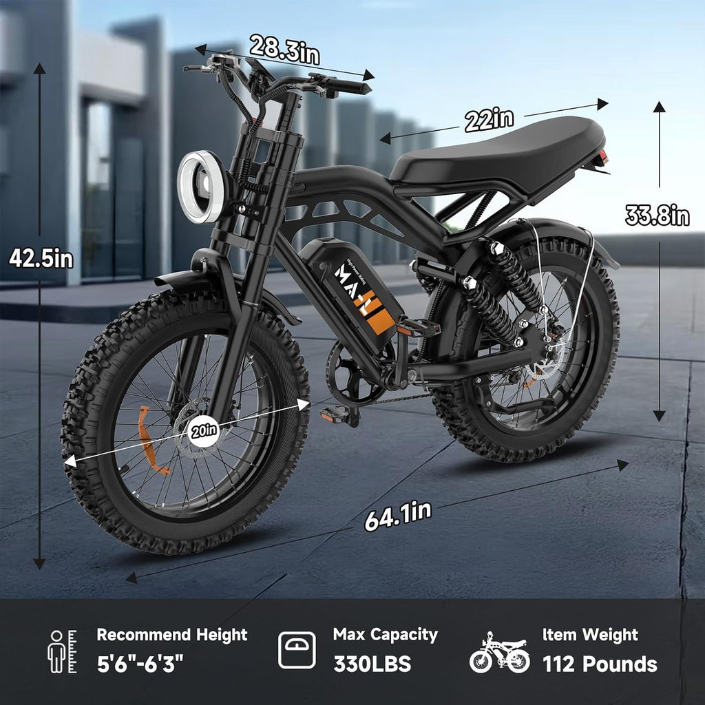HiKeep Electric Bike for Adults - 20 x 4 Inch Fat Tire Ebike, 750W/Peak 1500W Motor Ebike, 48V15.6AH, 4 Riding Modes Electric Dirt Bike, 7 Speed Electric Motorcycle, Safety Tested to UL 2849