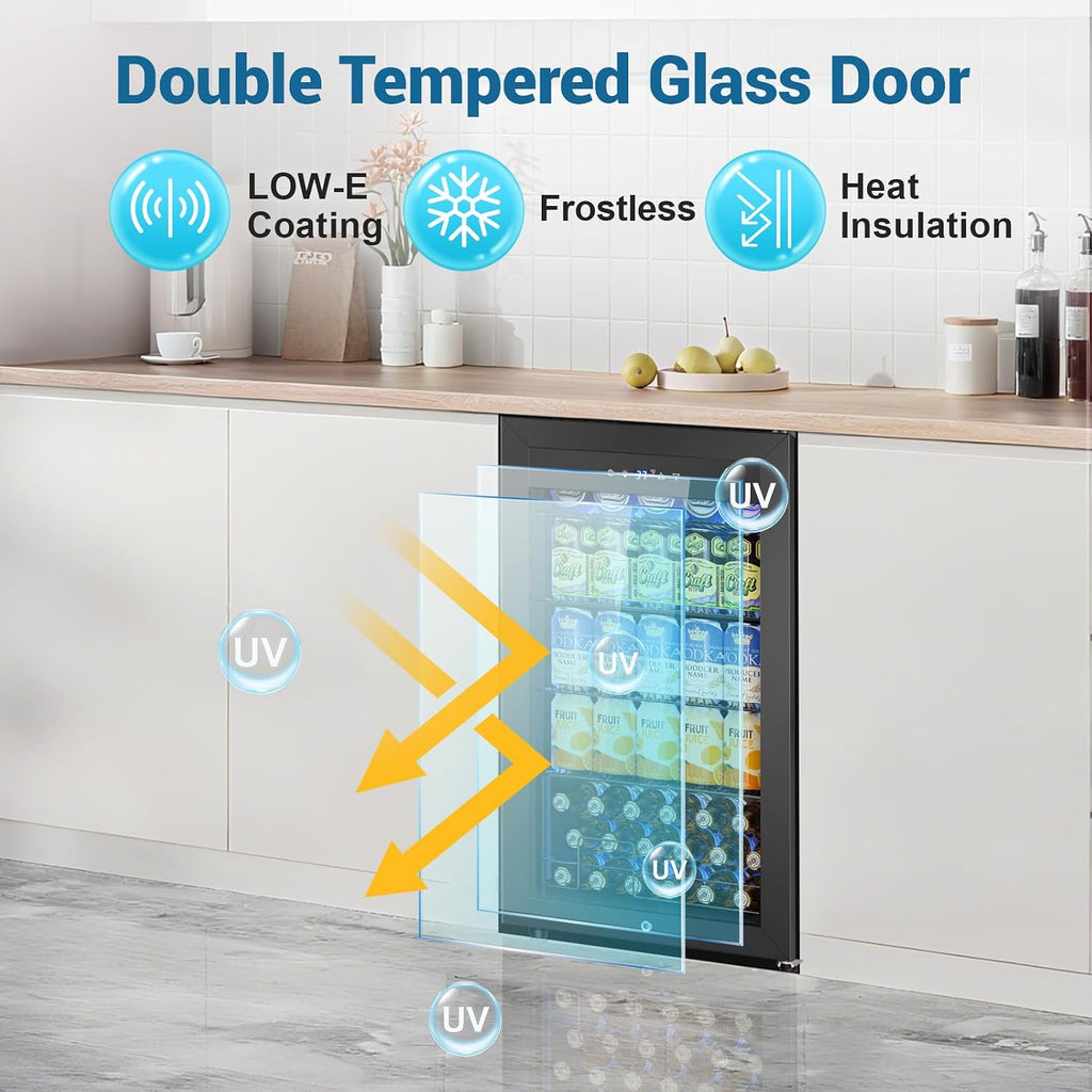 Velivi Mini Fridge 3.2 Cu.Ft Small Beverage Refrigerator 126 Can Lockable Drink Cooler with Glass Door, Safety Lock, for Beer Soda Black
