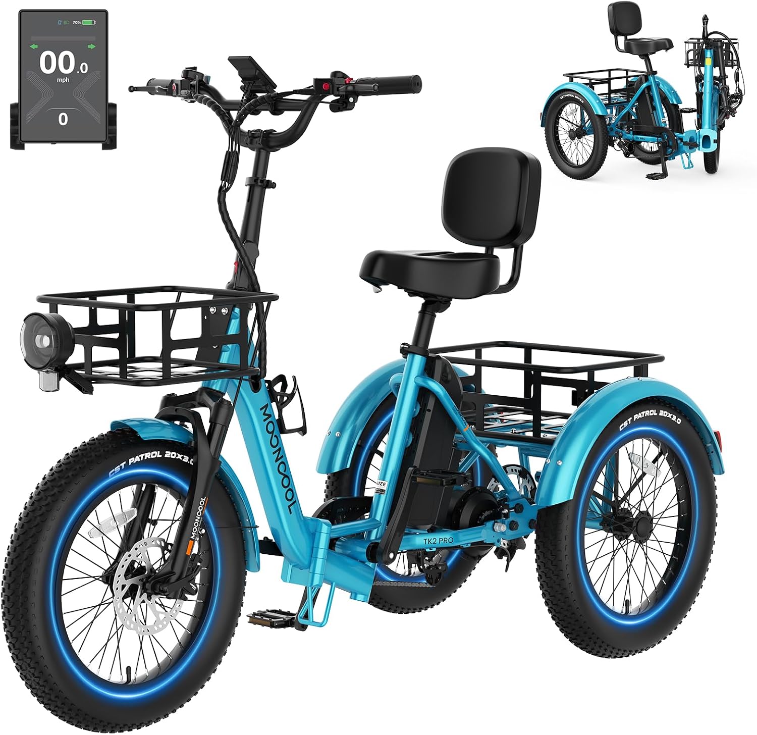 MOONCOOL Electric Trike for Adults, 500W/750W 48V Electric Tricycle for Adults, 20'x3.0' Fat Tire 3 Wheel Electric Bike, Folding Aluminum Adult Tricycle with Removable Battery