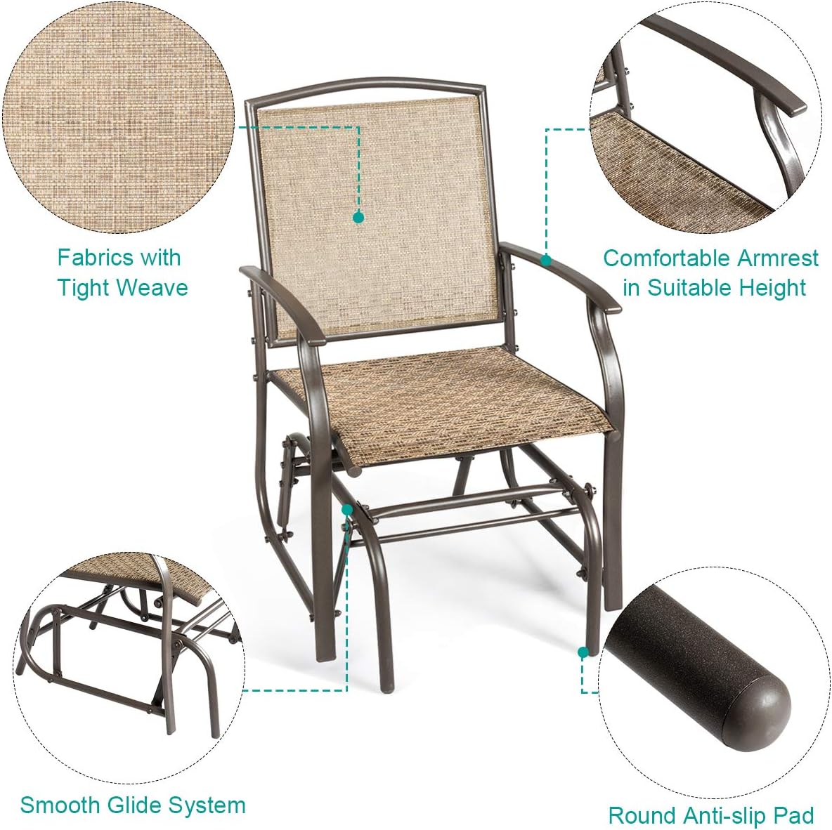 Giantex 3PCS Patio Swing Glider Set with One Glass Table W/Umbrella Hole & Two Rocking Chairs 3 -Piece for Outdoor Garden, Pool, Backyard and Indoor Bistro Set