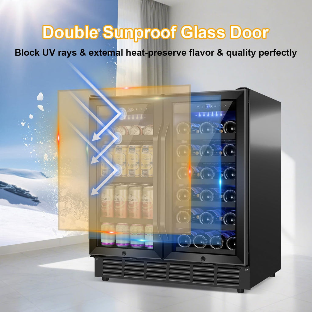 Velivi 30 Inch Wine and Beverage Refrigerator Black- Dual Zone Beverage Fridge Under Counter/Freestanding Drink and Beer Fridge Built-In Home Kitchen Bar or Office