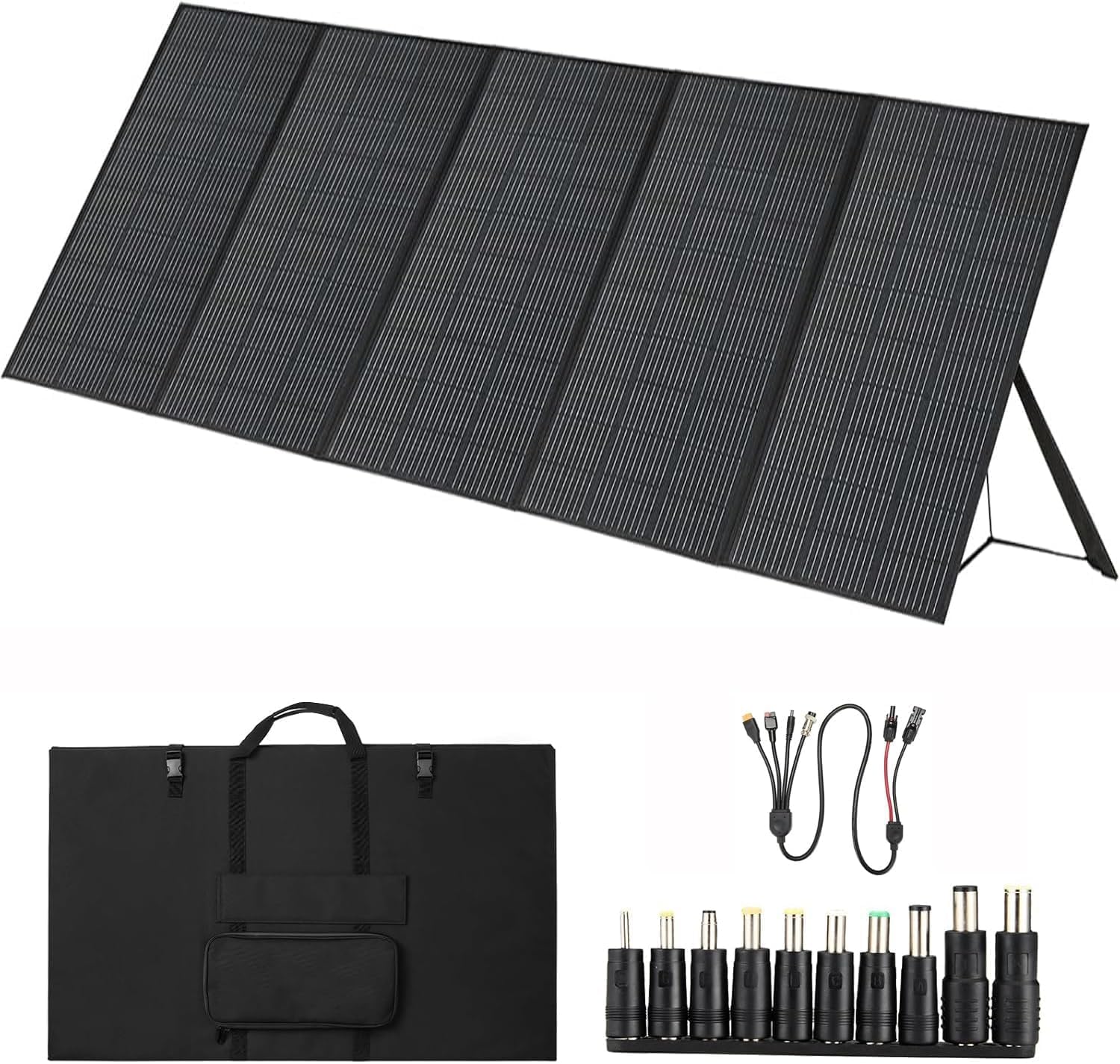 500W Portable Solar Panel for Power Station, 48V Foldable Solar Power Panels 25% High Efficiency IP68 Waterproof with 10ft 4-in-1 Cable and 10×DC Adapter, Folding Solar Panels Blanket for Camping RV