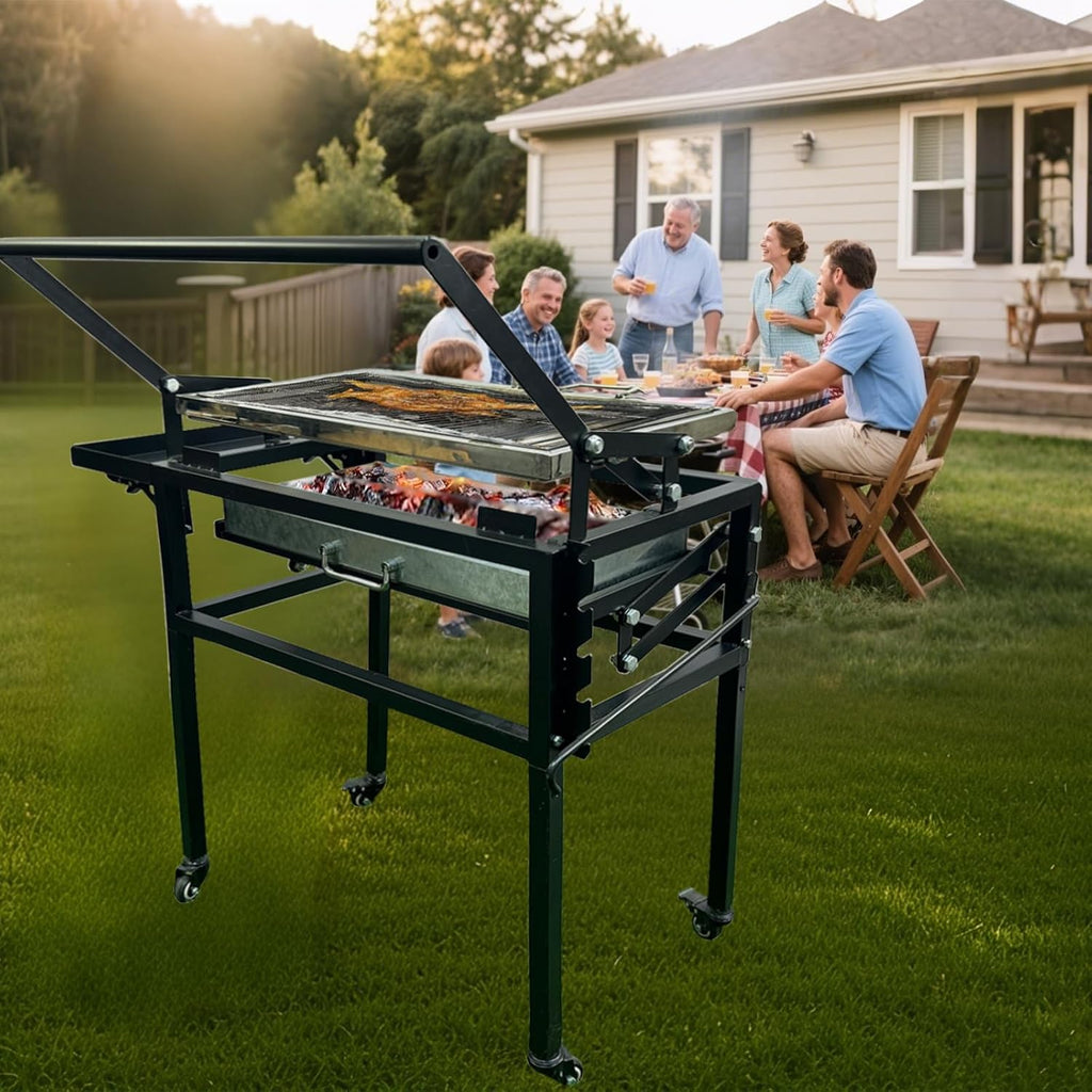 Portable Charcoal BBQ Grill,Rotating Barbecue Grill w/Stainless Steel Cooking Grids,Adjustable Charcoal Tray, for Camping, Picnic