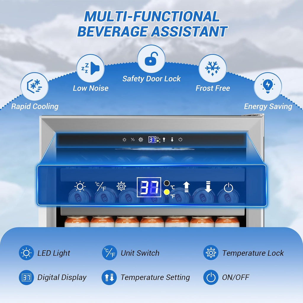Velivi 24' Beverage Refrigerator Undercounter | 180 Can Capacity | Built-In Undercounter Cooler | Glass Door for Soda, Water, Beer | Home, Bar, or Office Use