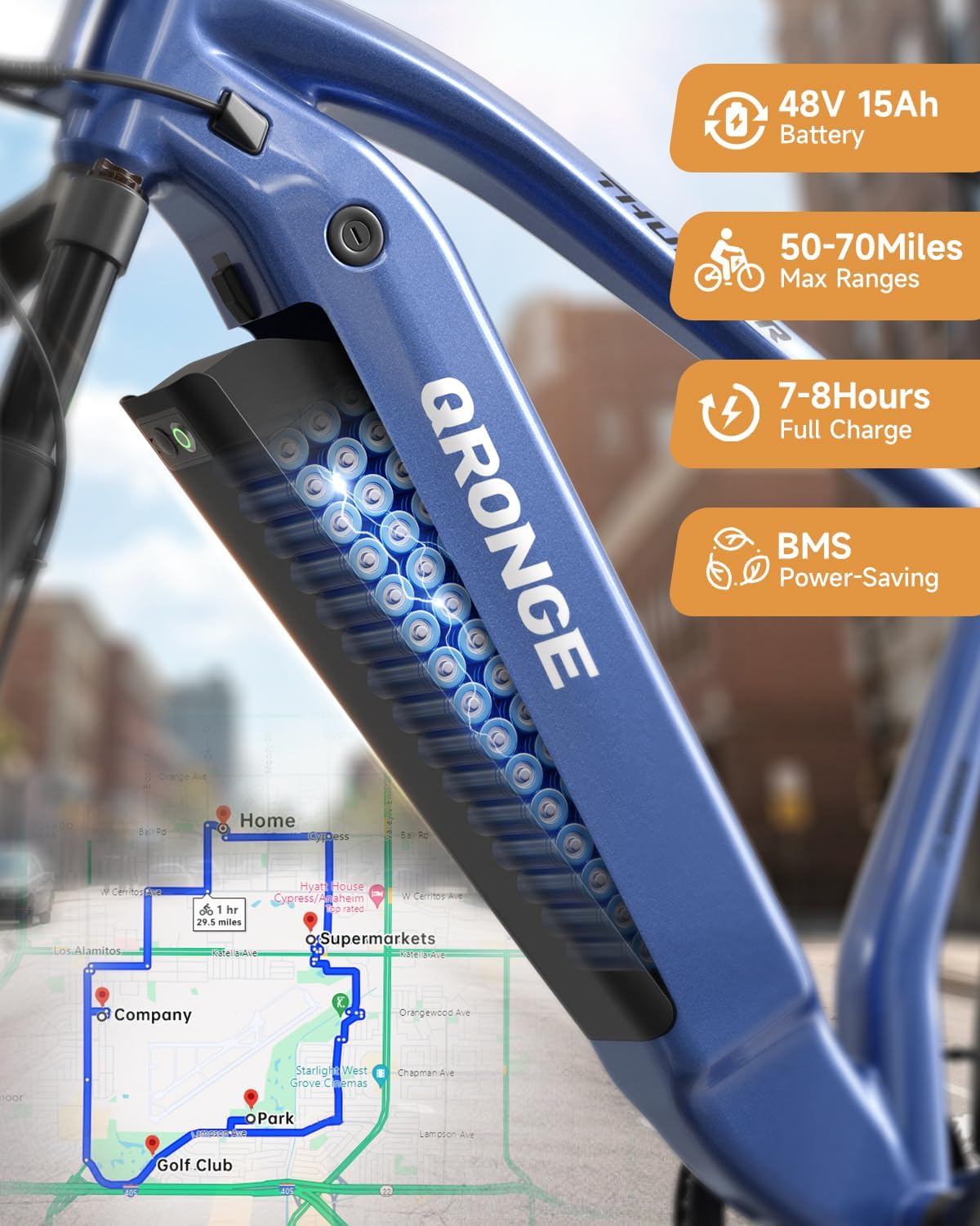 QRONGE Electric Bike for Adults 1800W Peak, 26' Fat Tire Ebike, Adult Electric Bicycles, 28MPH(PAS Mode) Electric Mountain E Bike, Up to 70 Miles, 7 Speed, Rear Rack, Fenders