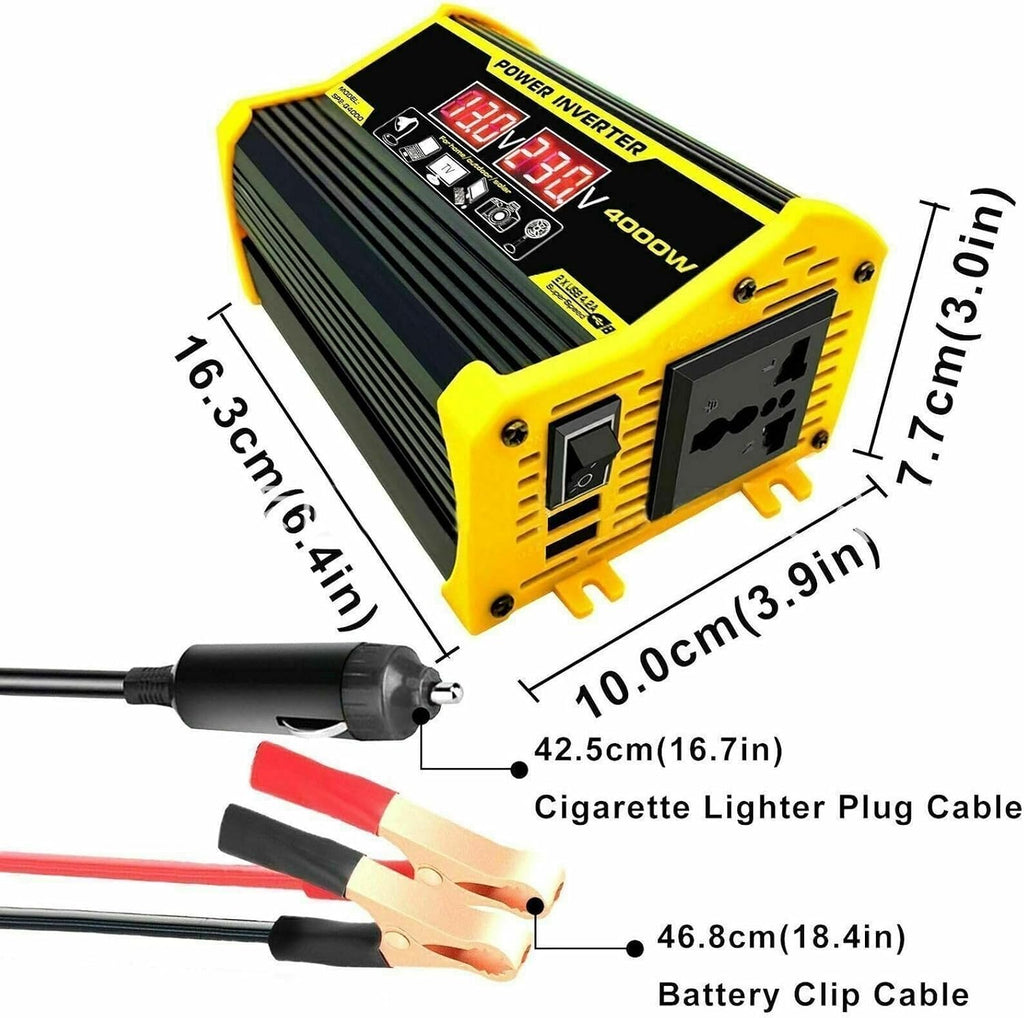 4000W Solar Power Inverter Kit - 12V to 110V/220V Converter with 30A Charge Controller & 18W 12V Solar Panel | Portable Solar Generator for Home, RV, Off-Grid Emergency Backup(Yellow,12V-110V)