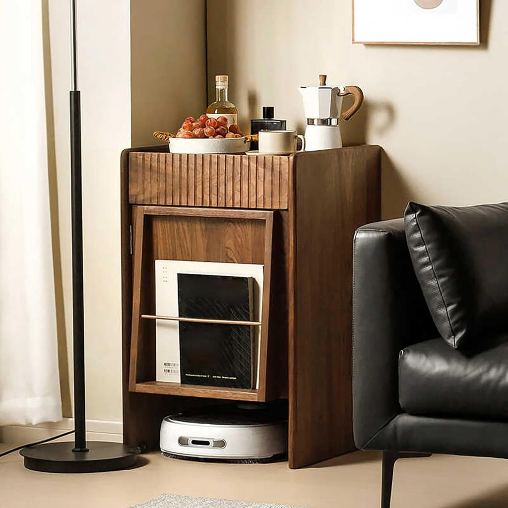 Modern Robot Vacuum Storage Rack Hidden End Side Table, Self-Emptying Sweeper Machine Cabinet Easy to Change Water for Living Room Bedroom