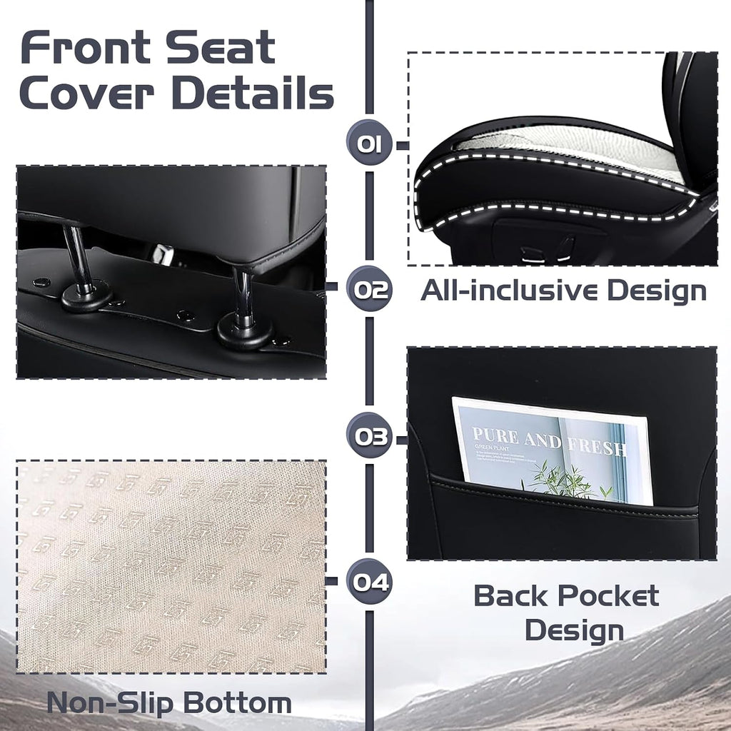 Car Seat Covers for Jeep Renegade 2015-2023, Waterproof Nappa Leather Front Seat Cover, Anti-Slip and Comfortable Automotive Seat Protector&Accessories(Black White)