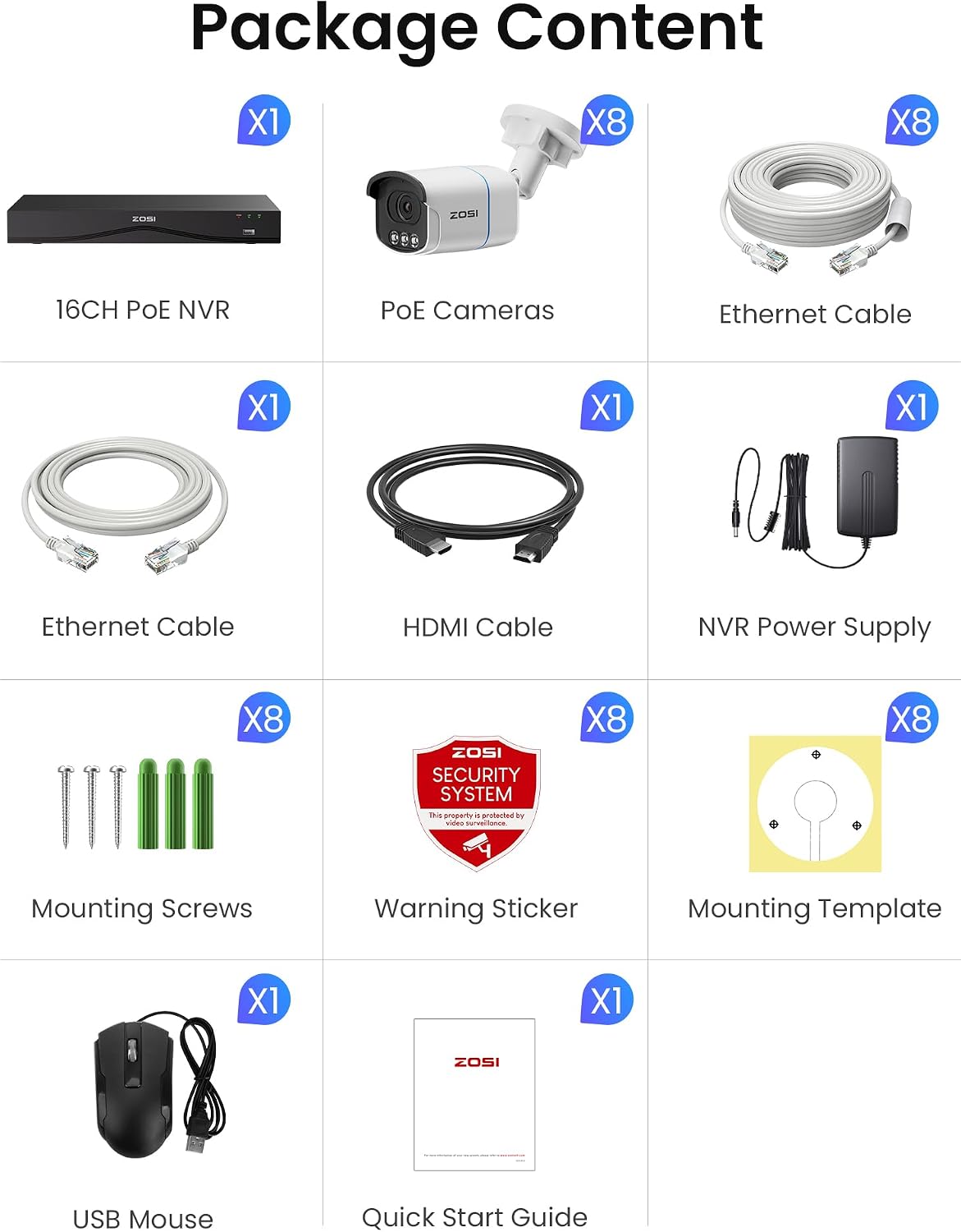 ZOSI 4K 8MP 16CH PoE Security Camera System, 8pcs 3K 5MP C186 Aurora Lux True Full Color Night Vision Outdoor Indoor PoE Wired Cameras, Person/Vehicle Alerts, Light & Siren, Two-Way Talk, with 4TB HDD