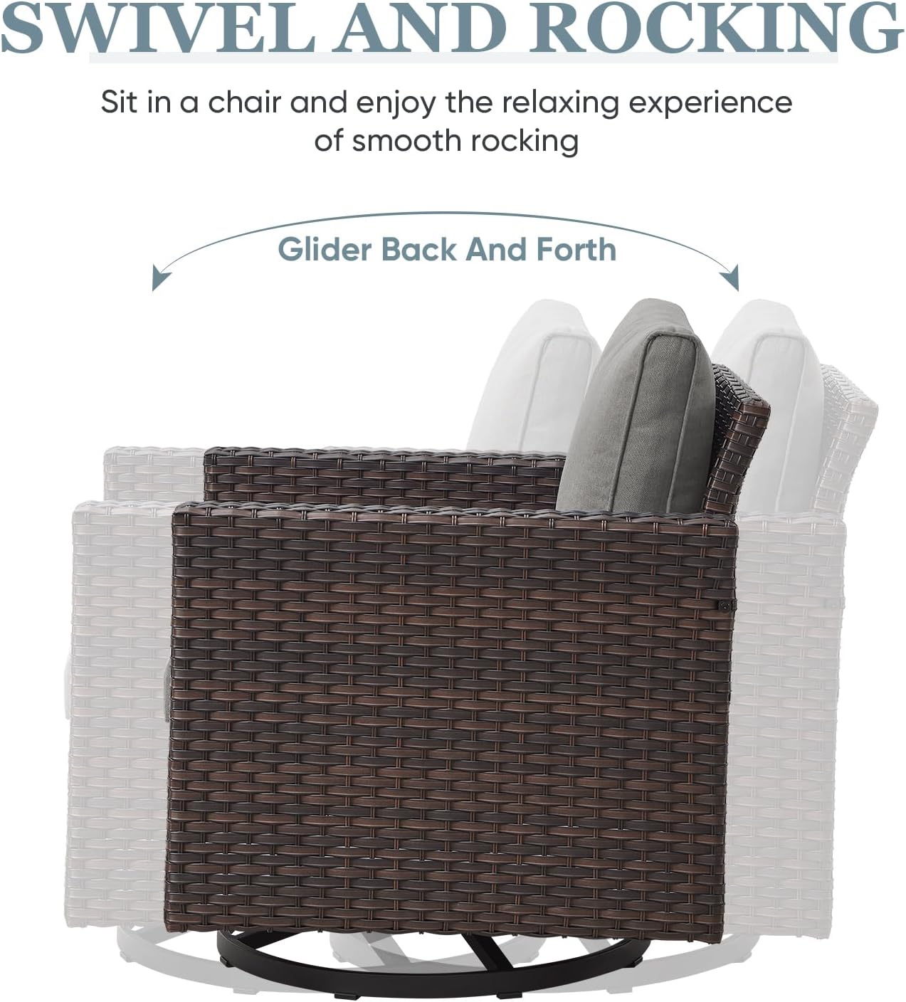 Patio Swivel Chairs,360 Degree Outdoor Swivel Glider Chair Set of 2 with High Back and Thickened Cushions for Deck Porch Garden Backyard-Brown/Grey