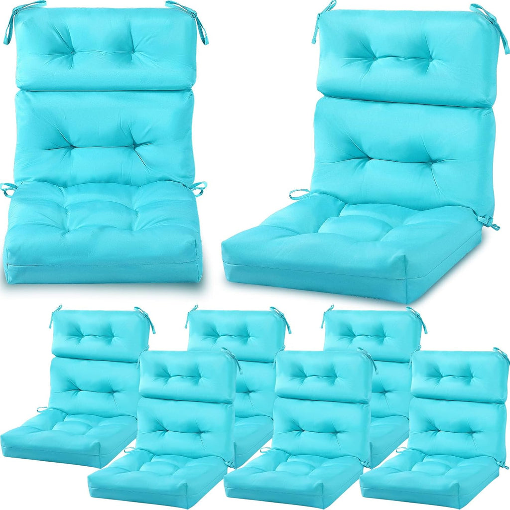 Geelin 8 Pcs High Back Patio Chair Cushion Indoor Outdoor Seat Chair Cushions Back Tufted Patio Rocking Pads Weather Replacement for Furniture (Blue)