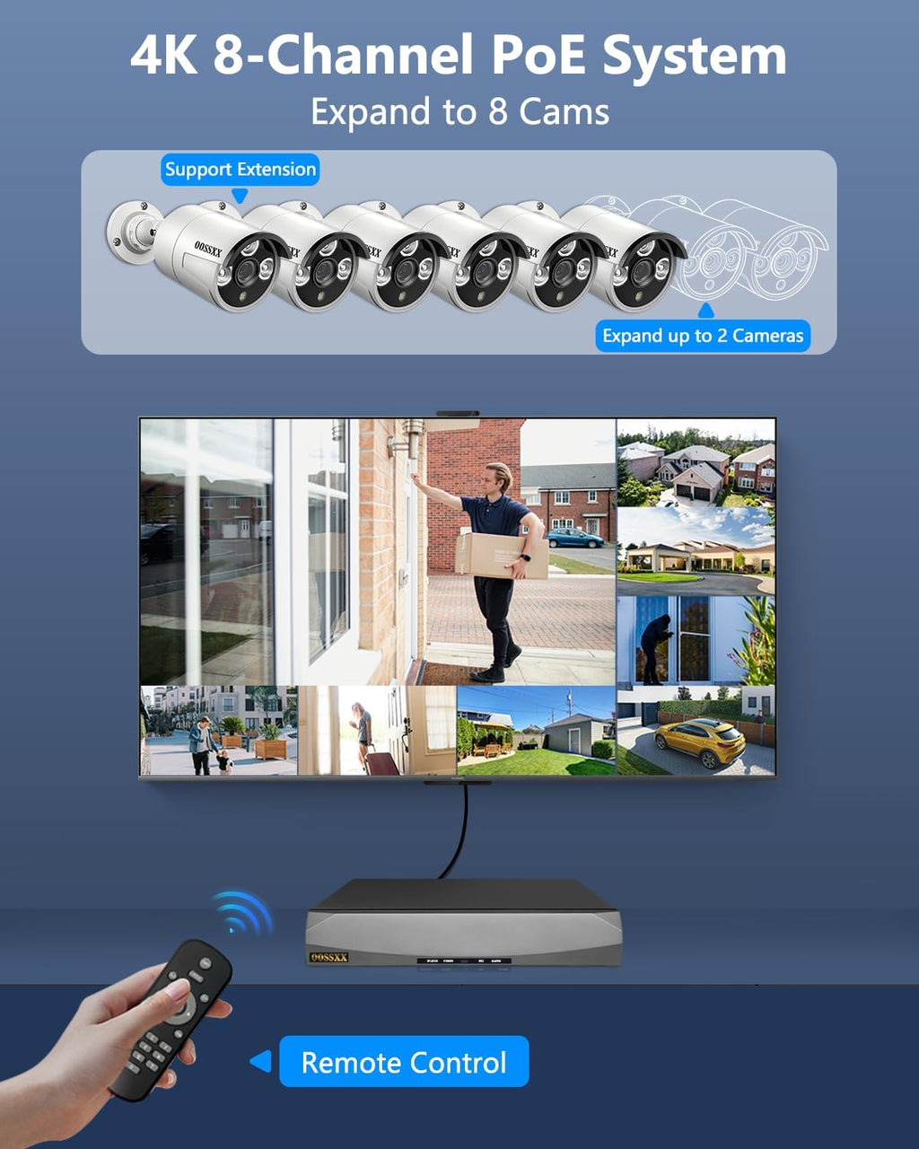 OOSSXX Outdoor Wired Security Camera System PoE Outdoor Surveillance Video Cameras Systems