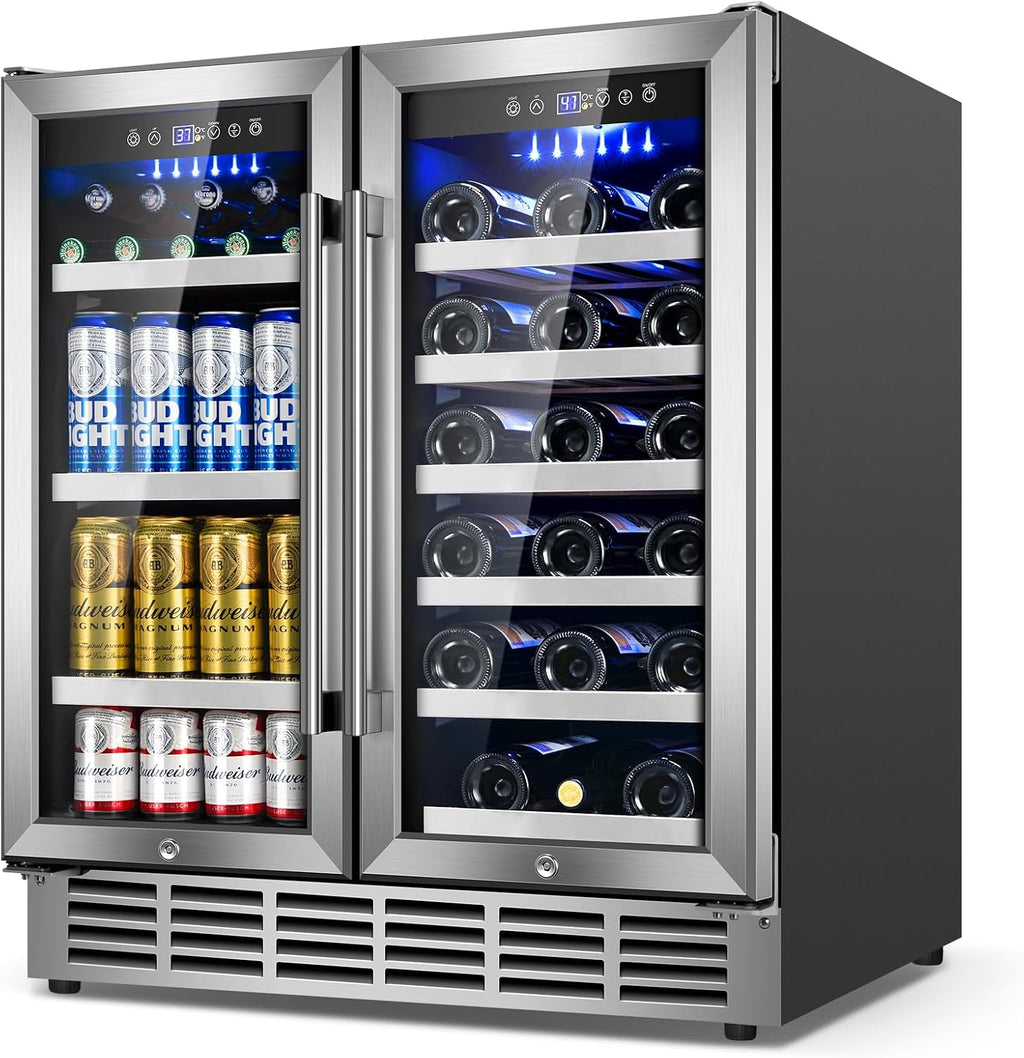 Velivi 30Inch Wine and Beverage Refrigerator - Dual Zone Beverage Cooler Under Counter, Holds Up to 30 Bottles & 90 Cans Drink and Beer Fridge Built-In for Home Kitchen Bar and Office