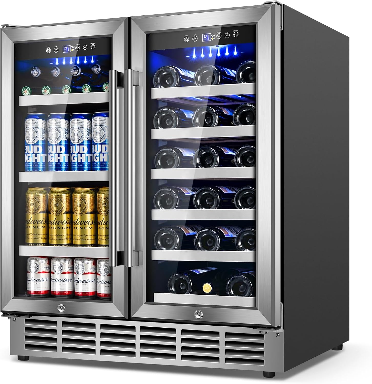 Velivi 30Inch Wine and Beverage Refrigerator - Dual Zone Beverage Cooler Under Counter, Holds Up to 30 Bottles & 90 Cans Drink and Beer Fridge Built-In for Home Kitchen Bar and Office