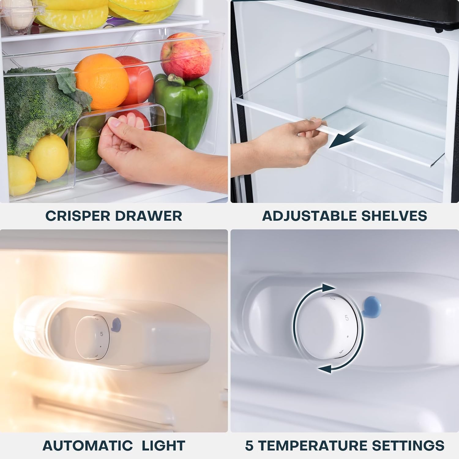 Upstreman 3.2 Cu.Ft Mini Fridge with Freezer, Double Door Mini Fridge, Adjustable Thermostat, Mini Refrigerator for Dorm, Office, Bedroom, Black-BD321