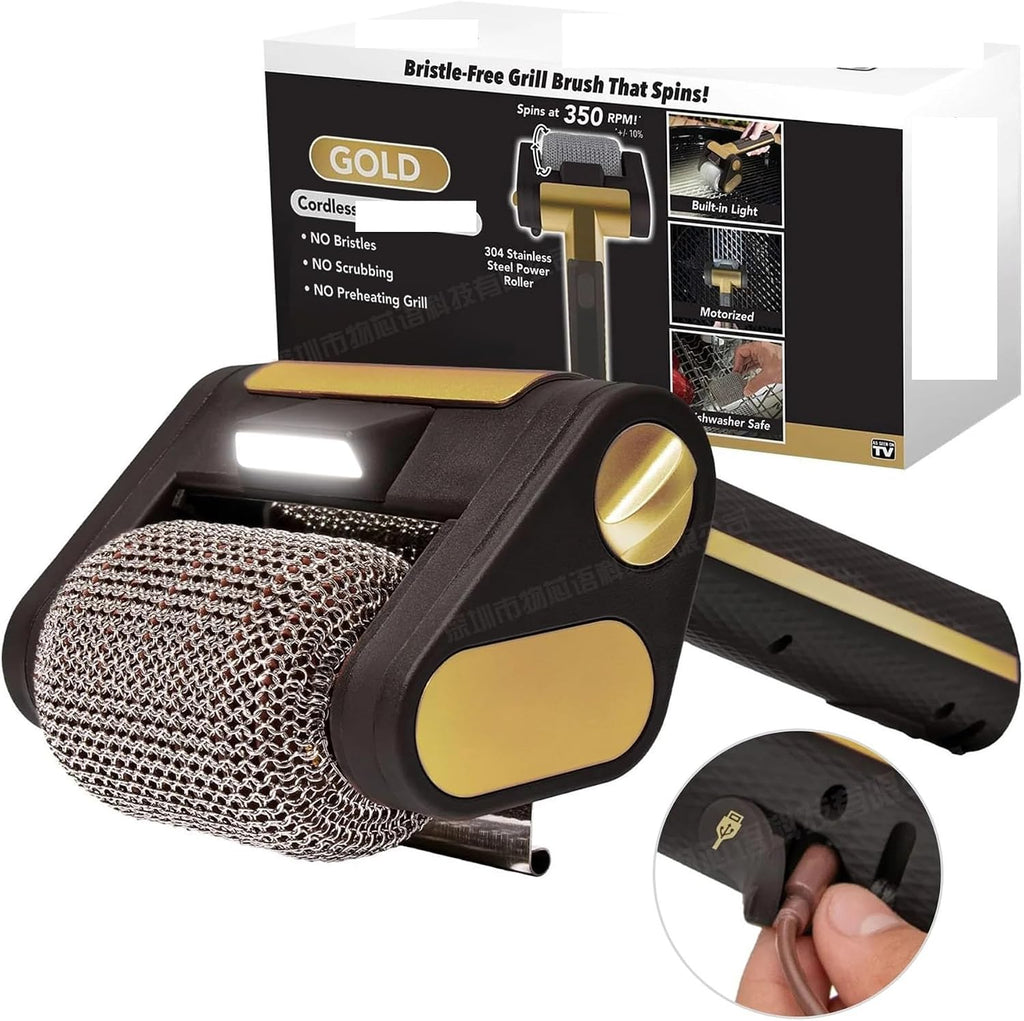 Fit for Electric Grill Brush - Cordless BBQ Cleaner with Light for Effortless Grilling Maintenance(Black Gold)