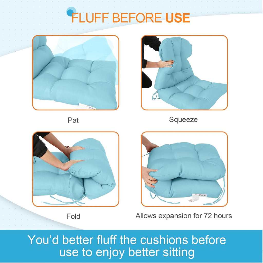 EAGLE PEAK Tufted Outdoor/Indoor Seat/Back Chair Cushions, Set of 2, 42'' x 21'', Aqua Blue