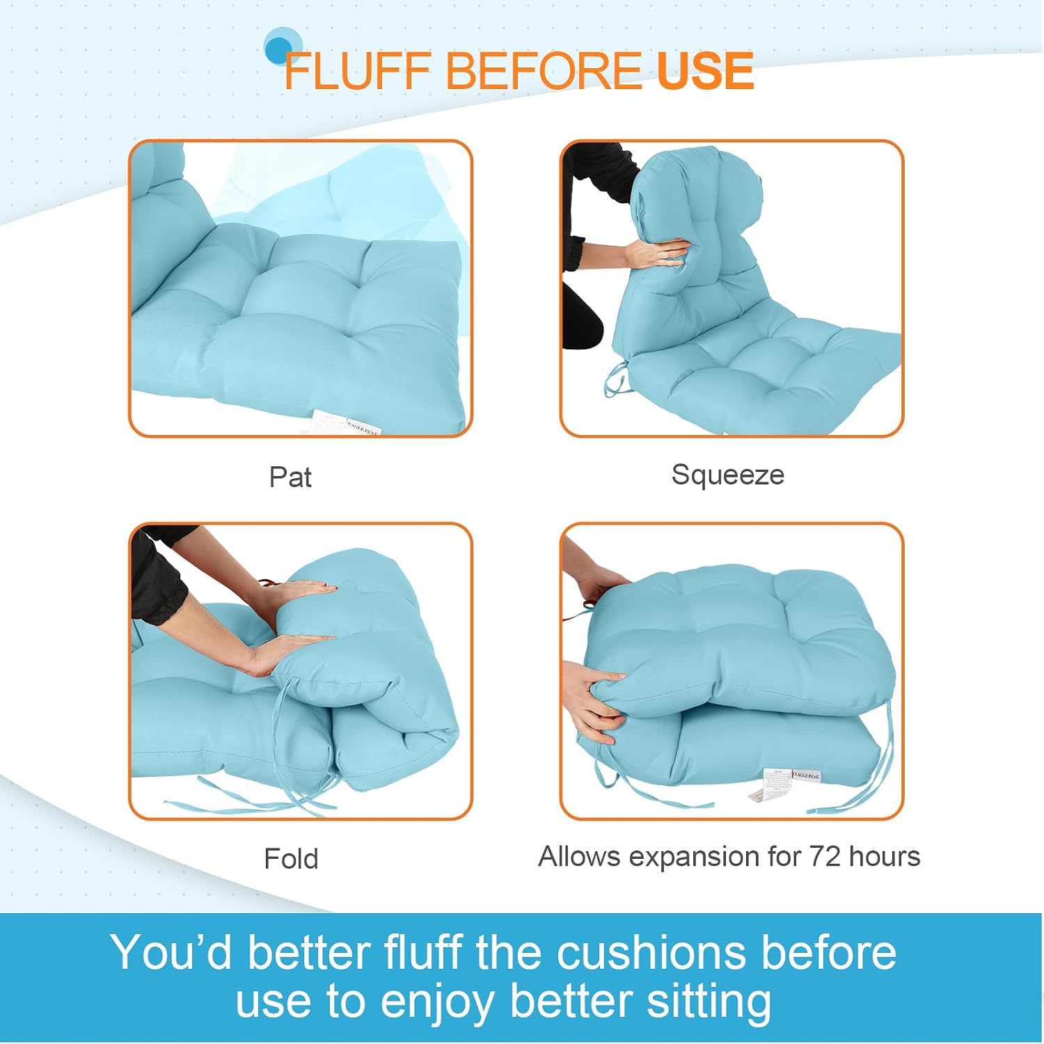EAGLE PEAK Tufted Outdoor/Indoor Seat/Back Chair Cushions, Set of 2, 42'' x 21'', Aqua Blue