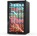 Velivi Gaming Light Up Glass Door Beverage Refrigertor, 3.2 Cu Ft Gaming Mini Fridge with Led RGB Lights Lockable Mini Fridge For Soda Beer, Drink Cooler Cyberpunk Gaming Rooms Bar Home Party