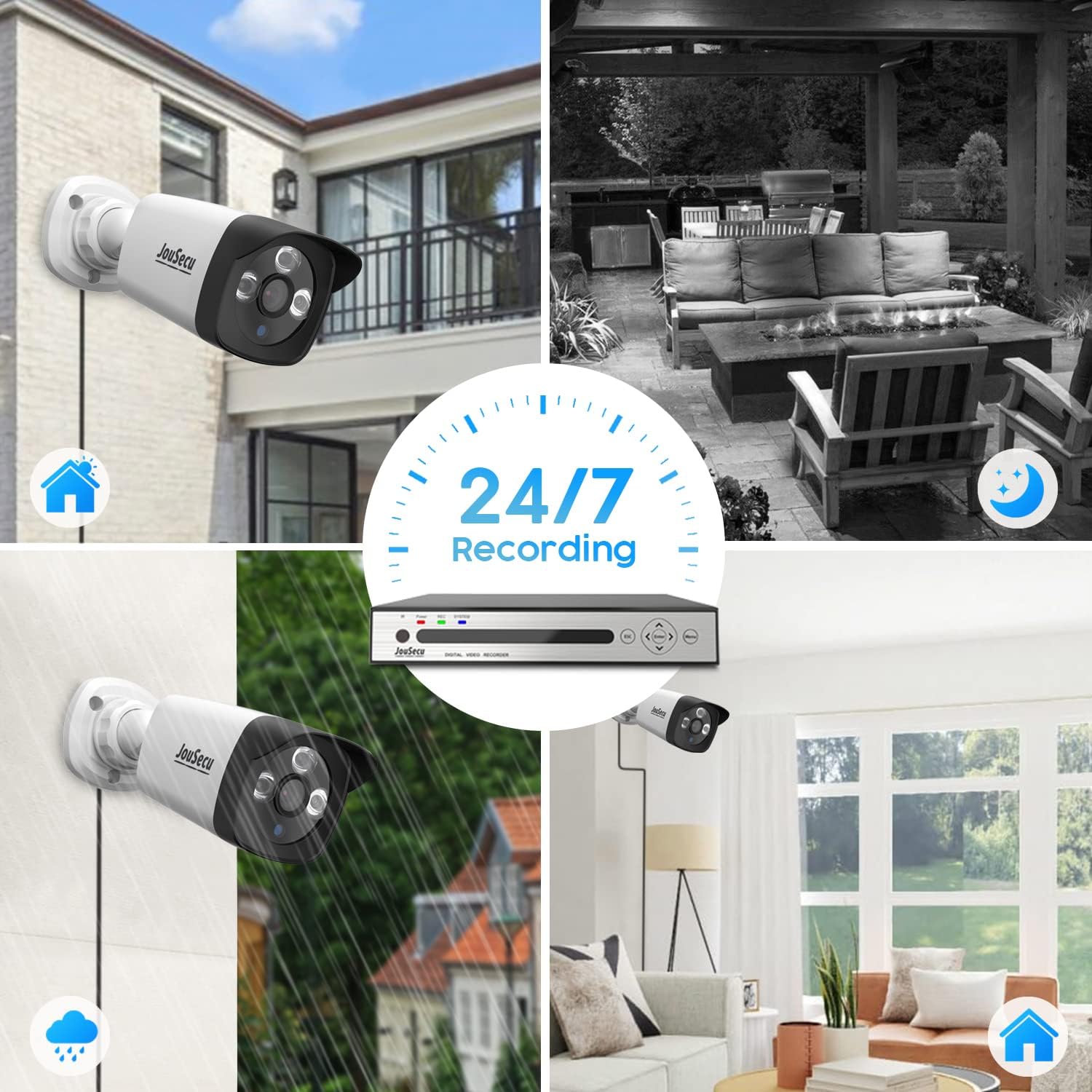 8CH Wired Security Camera System with 1TB Hard Drive, Upgrade 2MP CCTV DVR 8 Channel and 4 x 1080P Surveillance Bullet Cameras Outdoor Indoor with Night Vision, Weatherproof