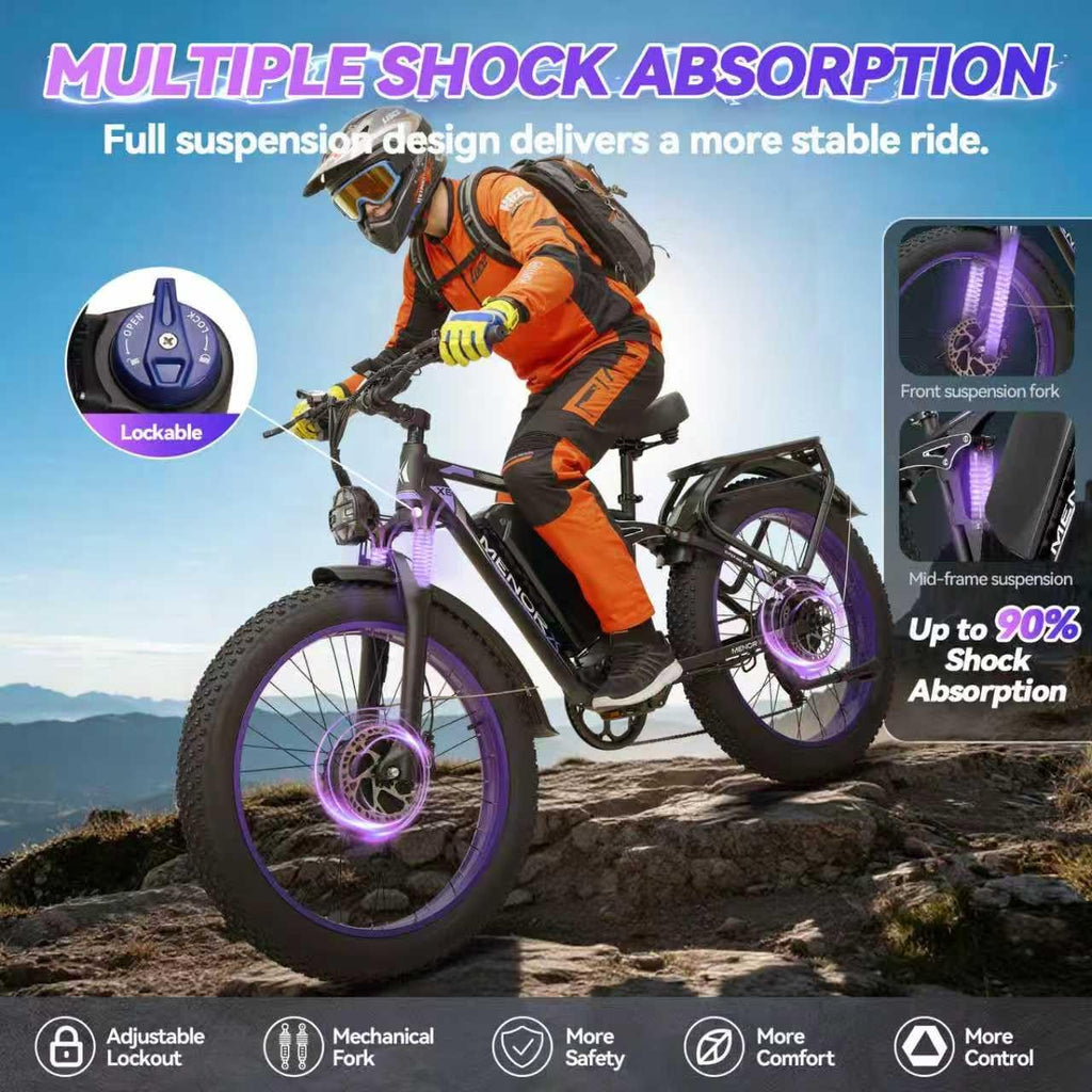 MENORX Dual Motor Electric Bike,26'x4'Fat Tire Electric Bike,Up to 5000W/7000W Peak, 60V/25Ah & 52V/23Ah Lithium Battery,Up to 45/50MPH &105 Miles Range E Bike