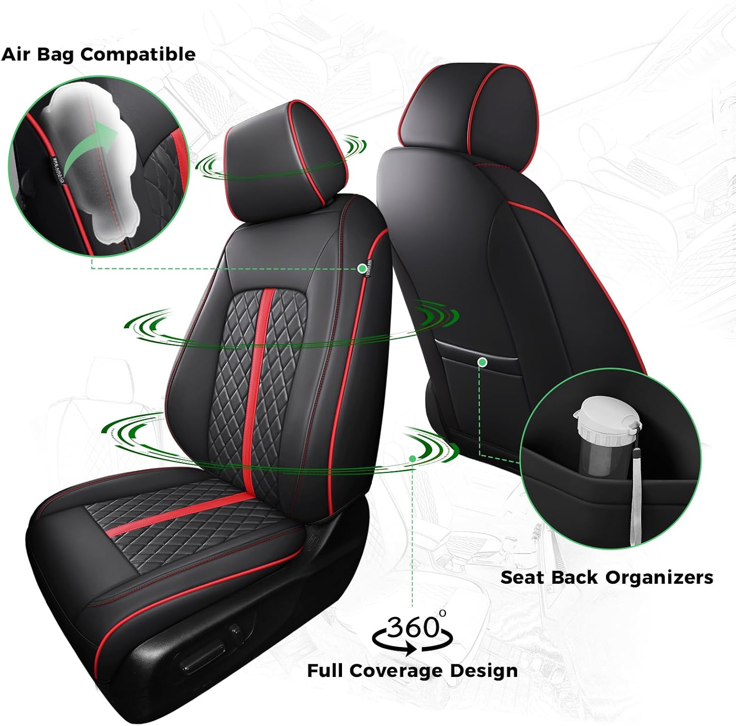 for Honda HRV Seat Covers 2016-2018 EX EX-L & 2016-2022 LX, Custom Fit Car Seat Cover Full Set, Luxury Leather HR-V Seat Protectors, Waterproof SUV Cushions Accessories, Black with Red Trim