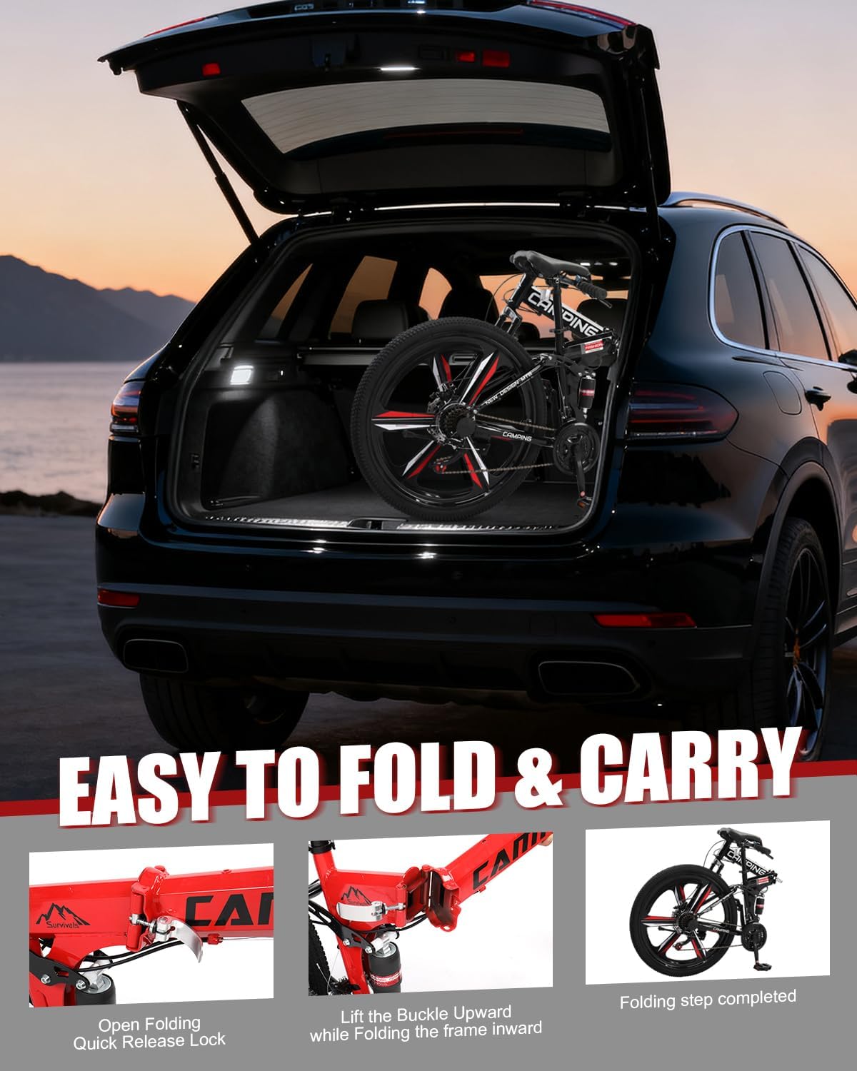 Ktaxon Foldable Mountain Bike 26 Inch Bike 21-Speed Bikes for Adults with Cool Design, Powerful Mechanical Dual Disc Brakes, Double Shock Effect and Ergonomic Cushion