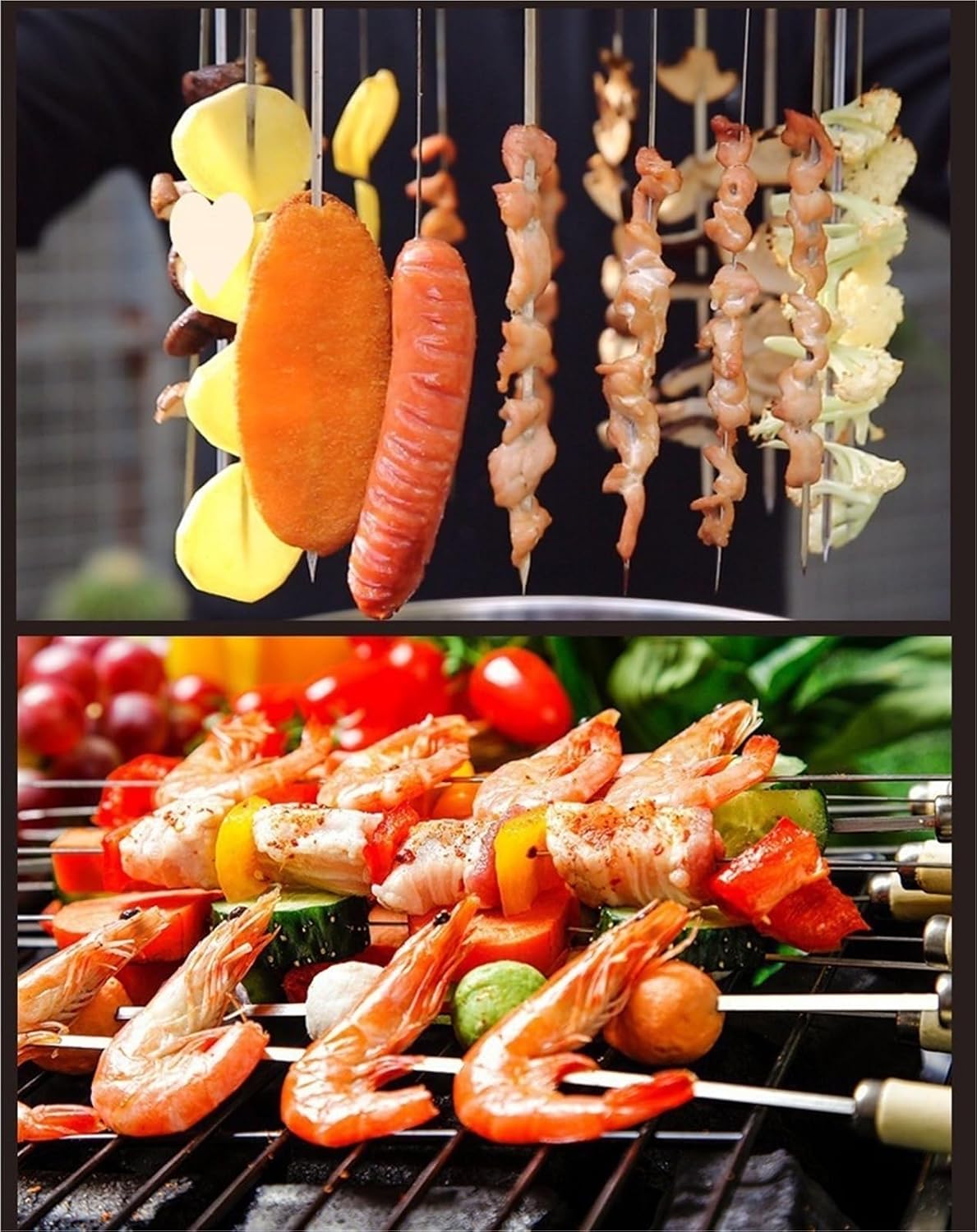 Stainless Steel Smokeless 360° Rotating BBQ Charcoal Grill 20 Skewer 2 in 1 Portable Grill for Picnics Camping