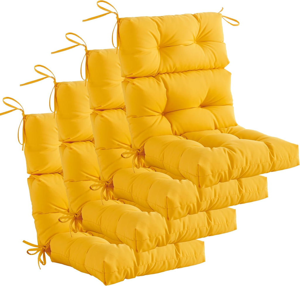Outdoor Indoor High Back Chair Cushions Set of 4,Waterproof All-Weather Patio Adirondack Rocking Chair Cushions,Seat Back Chair Cushion for Outdoor Furniture with Ties,45x22 Inch, Yellow