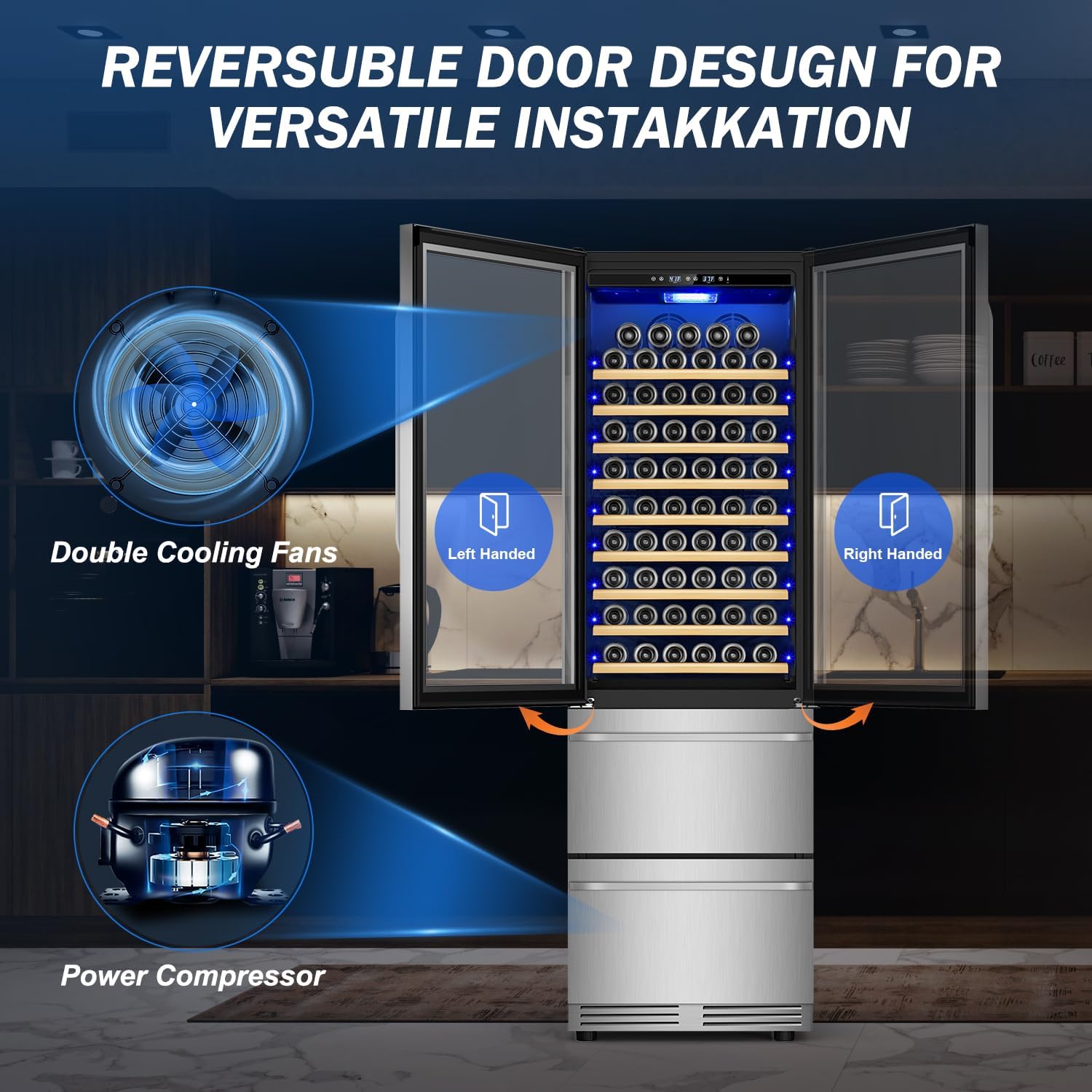 Velivi 24 Inch Wide Wine and Beverage Refrigerator With Dual Drawer, 2 IN 1 Dual Zone Wine Cooler, Built-In or Freestanding Beverage Fridge, for Home Bar Kitchen, Hold Up To 107 Bottles and 149Cans