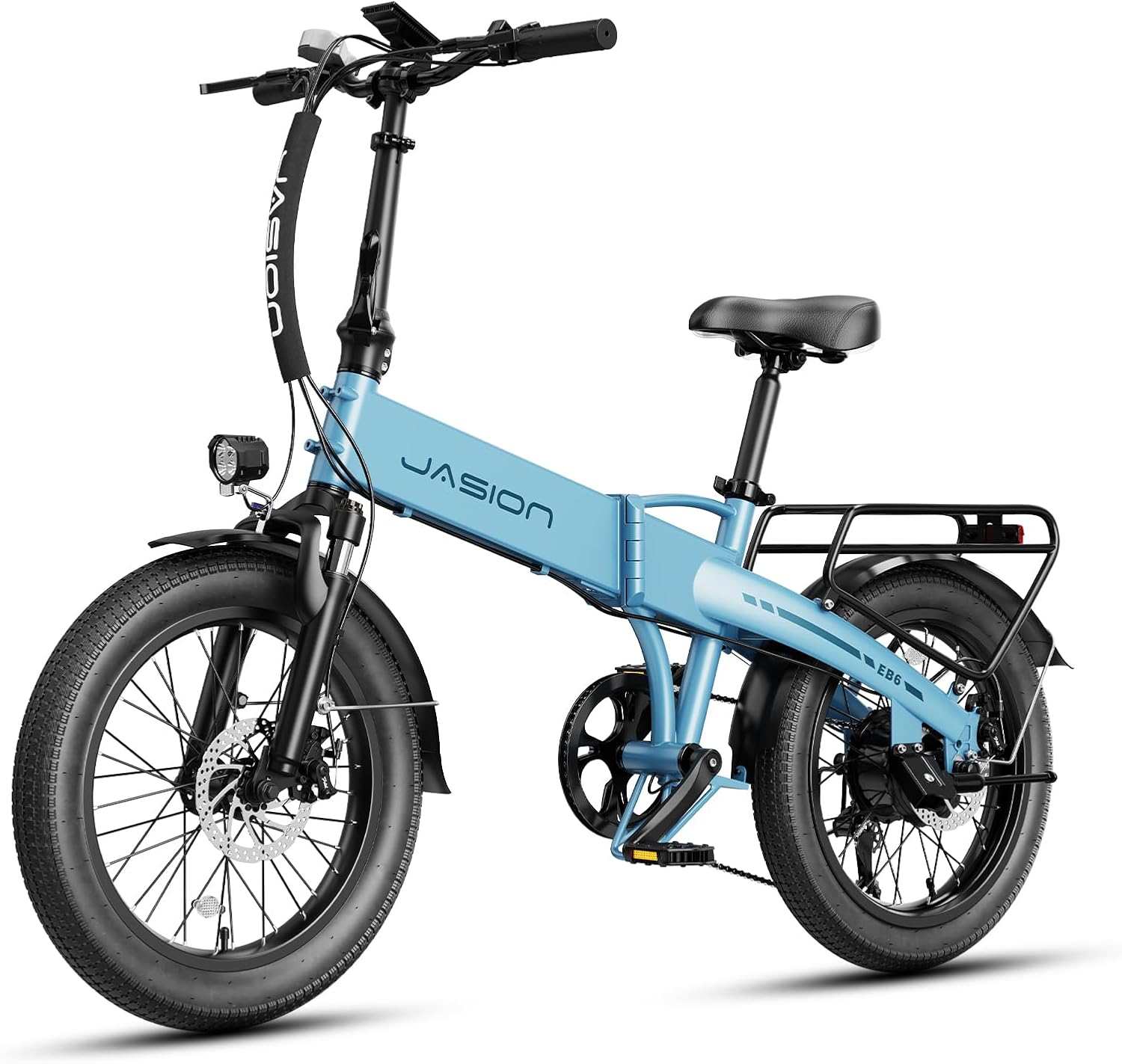 Jasion EBS Folding Electric Bike for Adults, Compact Portable 20' Fat Tire Ebike with 1200W Peak Motor, 48V Removable Battery, 25 MPH 50 Miles Aluminum Frame E-Bike Suitable for Trunk, RV, Apartment