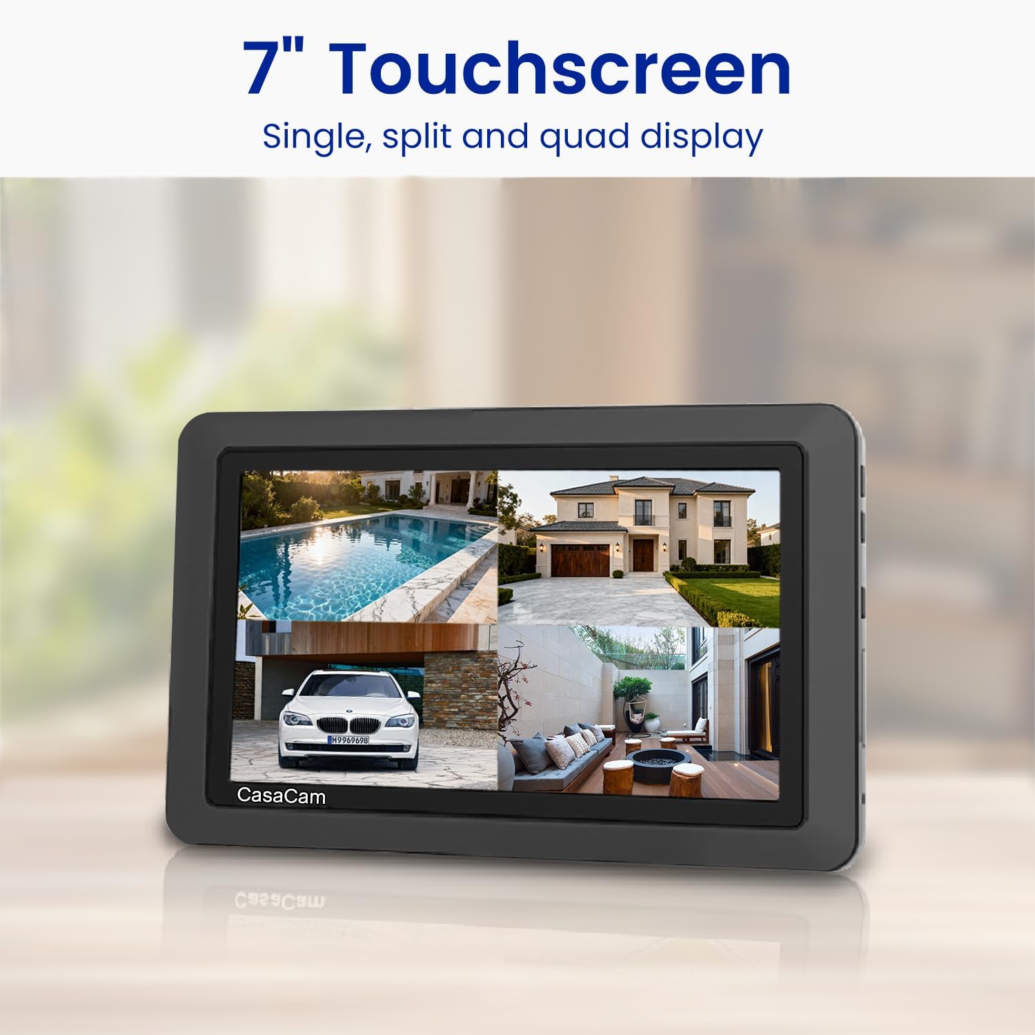 CasaCam GuardianCam Air | Wireless Security Camera System with 7' Touchscreen Monitor and 2 720p Cameras | AC Powered, Two-Way Audio, Free APP, Micro SD Card and Battery Installed, Model VS802