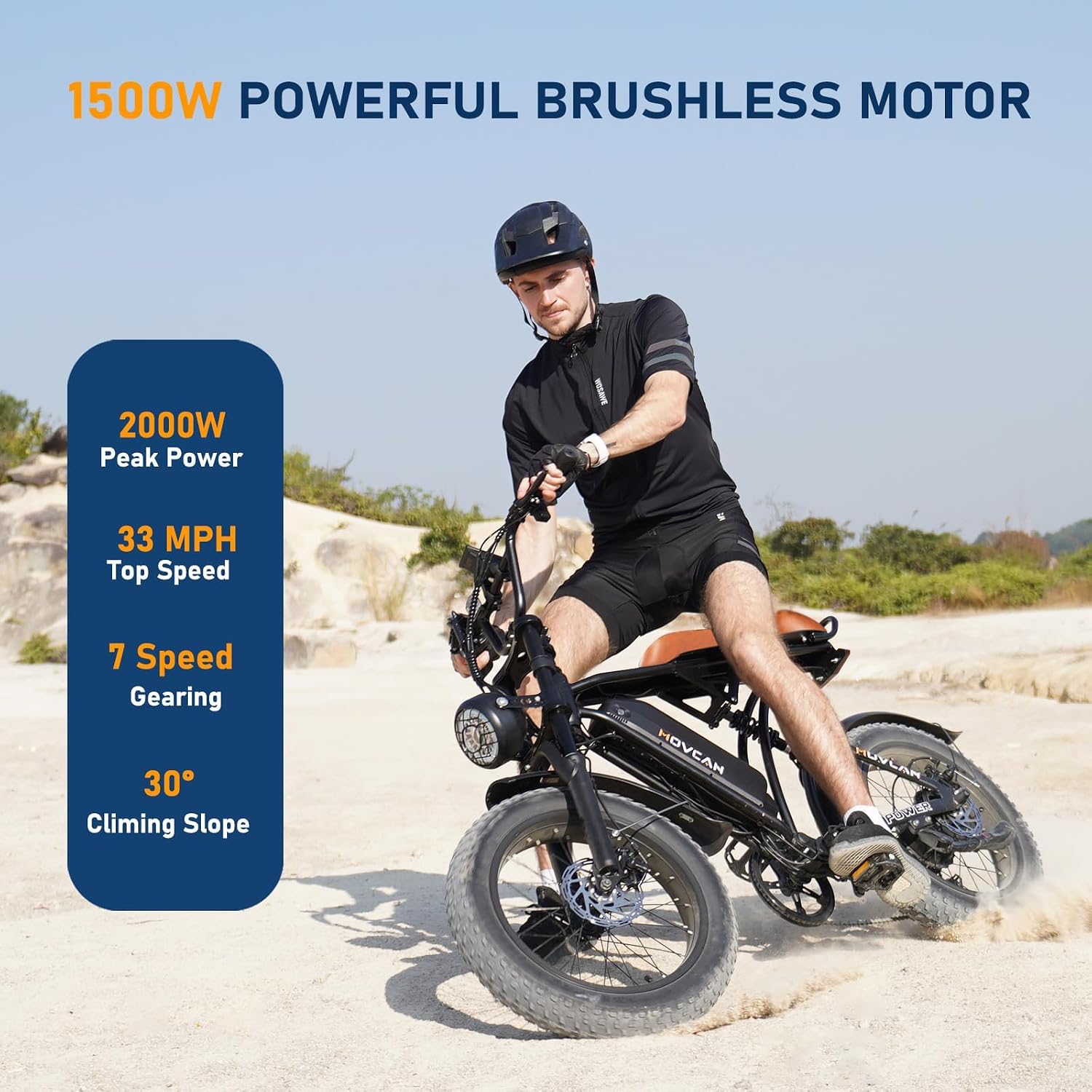 Movcan V60 Series Electric Bike for Adults,1000W/1500W, 30/33MPH,48V 15.6/18.2 Battery,Up to 80Mile Dual Hydraulic Brake,20' Fat Tire,7-Speed Motorcycle Ebike for Commuting/Off-Roading