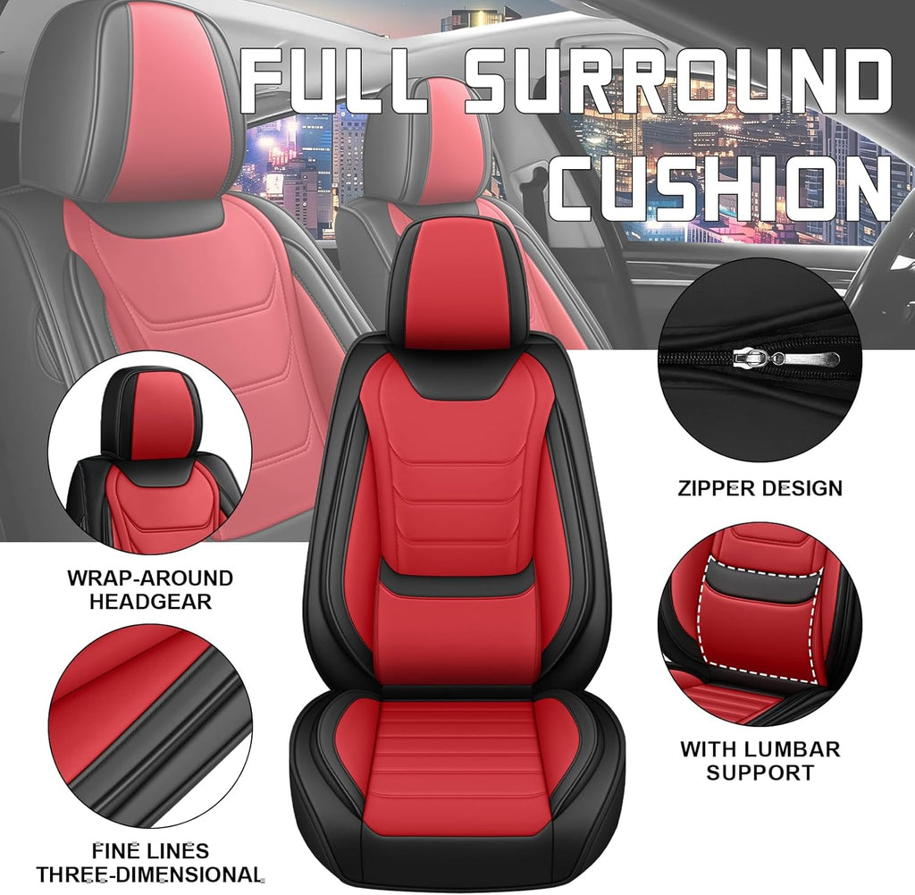 Car Seat Cover Full Set for Kia Sorento Seat Covers 2003-2025, Nappa Leather Waterproof Seat Covers for Cars, Airbag Compatible, Universal Automotive Seat Covers(Standard Front Row/Black Red)