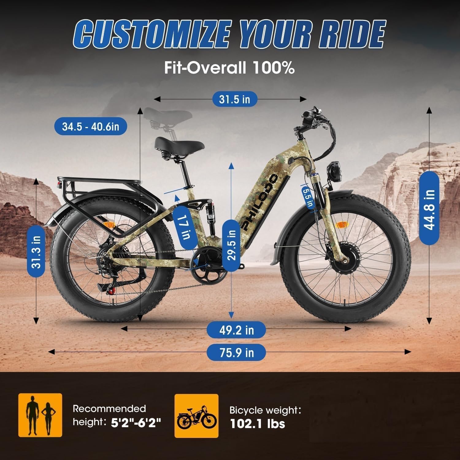 Falcon 60V 32Ah Off-Road Electric Bike Dual Motor Hunting Ebike, Fat Tire Full Suspension Dirt Bike for Adults, Long Range Snow/Sand Electric Bicycle