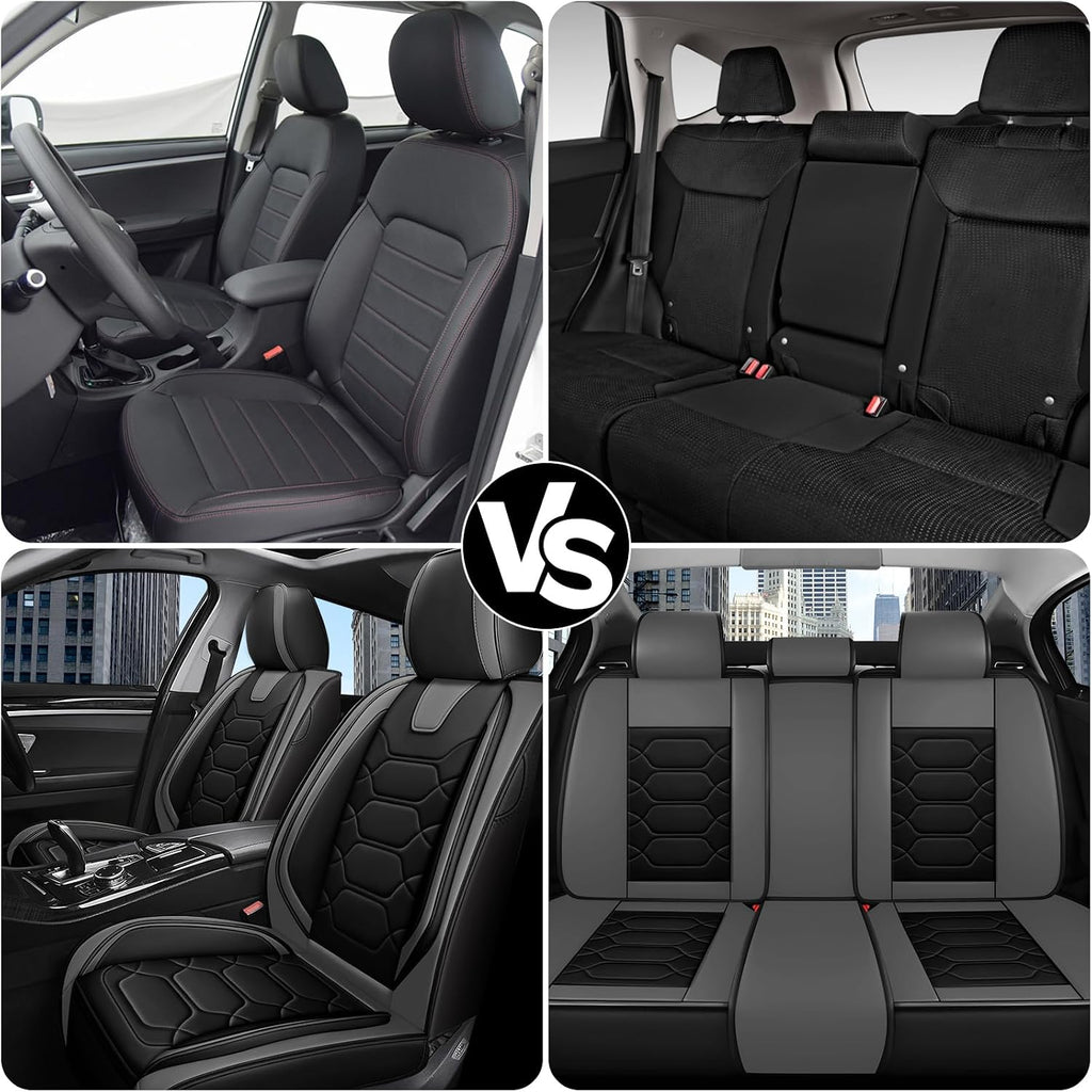 Car Seat Covers Full Set for Honda Civic 2000-2025,Durable Waterproof Luxury Universal,Easy to Install Napa Leather Cover Set for Cars,Full Seats,Black Gray