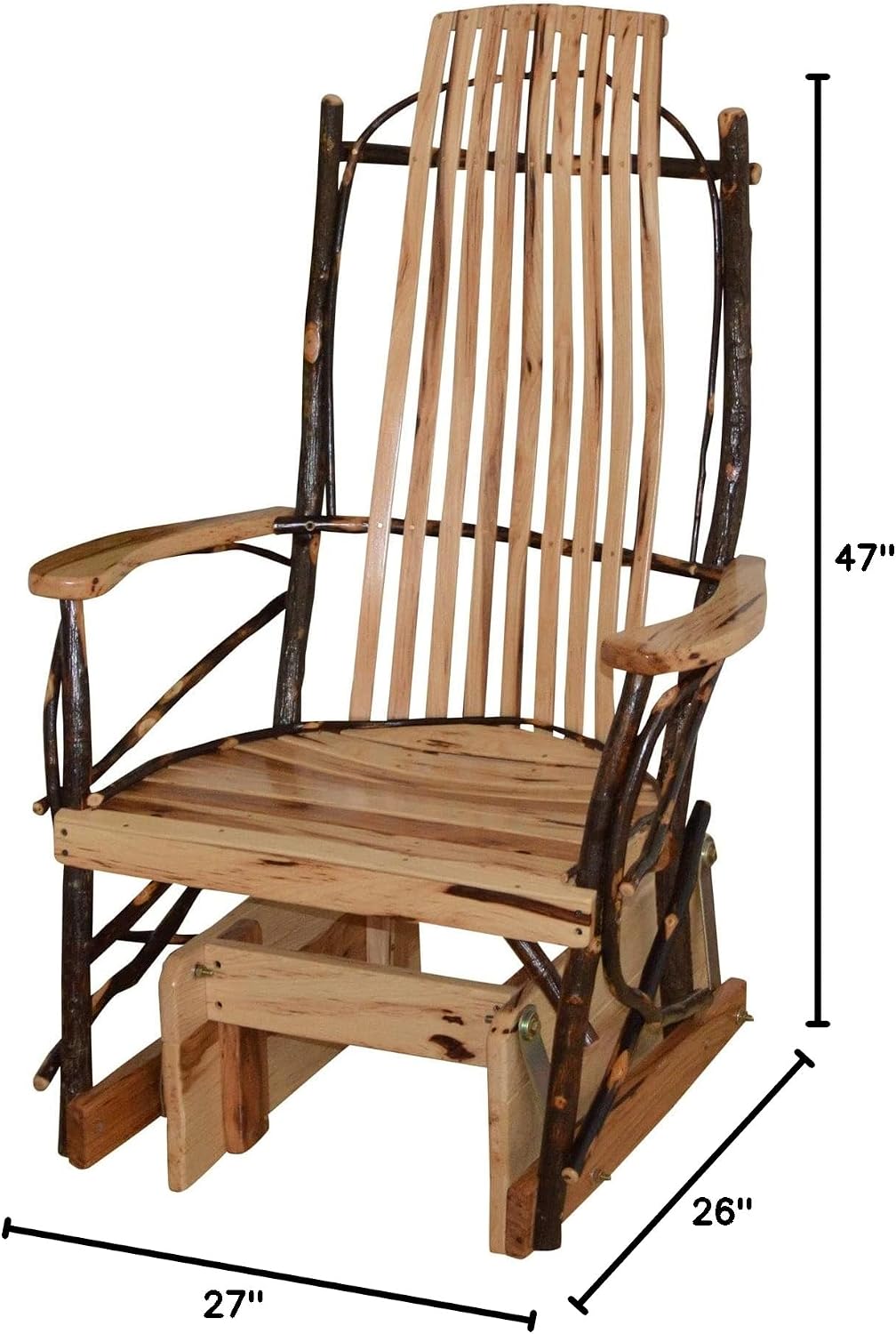 Amish-Made Large Rustic Hickory Glider Rocking Chair