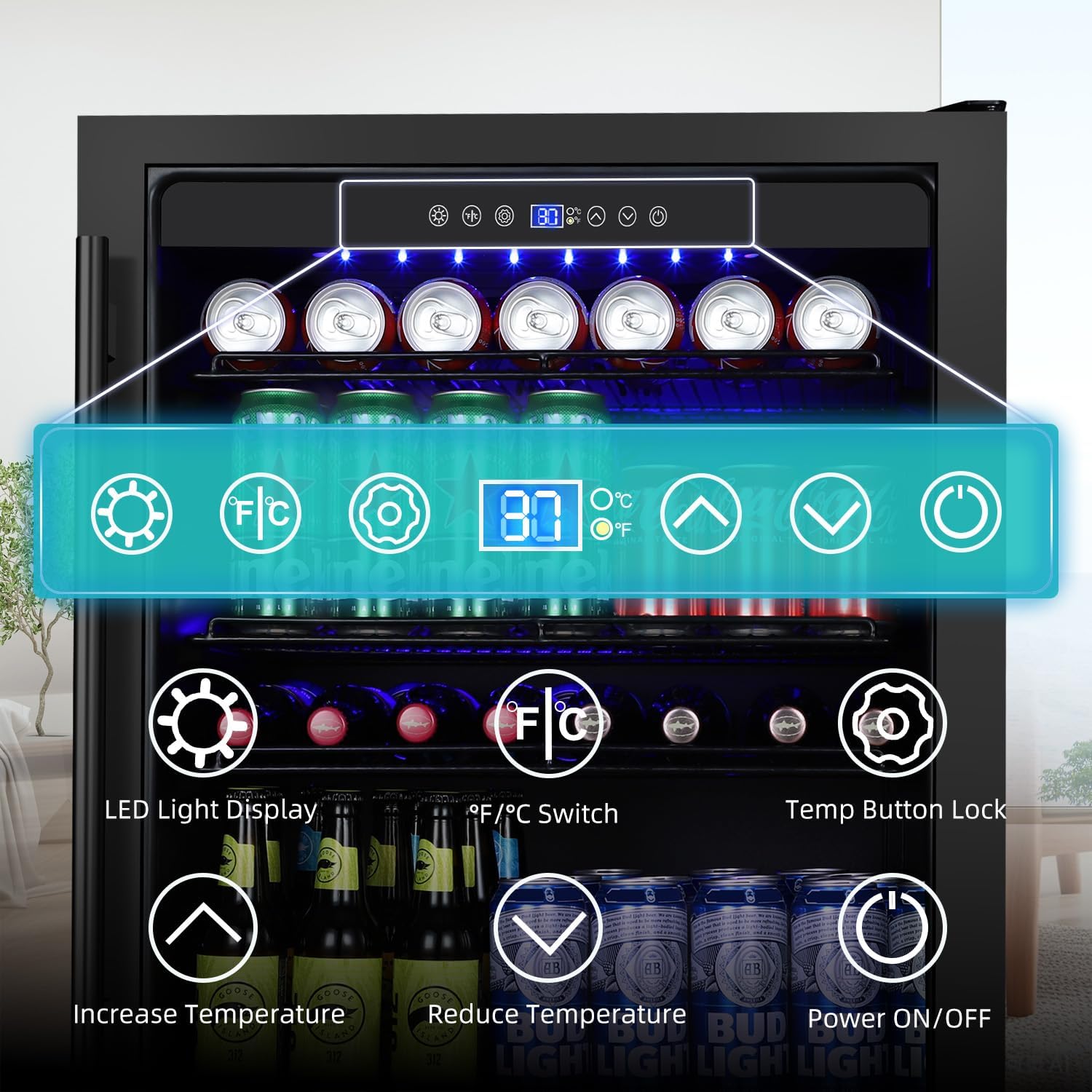 ORYMUSE Beverage Refrigerator 24 Inch, 180 Can Drink Fridge with Glass Door, Under Counter or Freestanding Beverage Cooler for Soda, Beer, Wine – Quiet Cooling for Kitchen, Bar, Office, Black