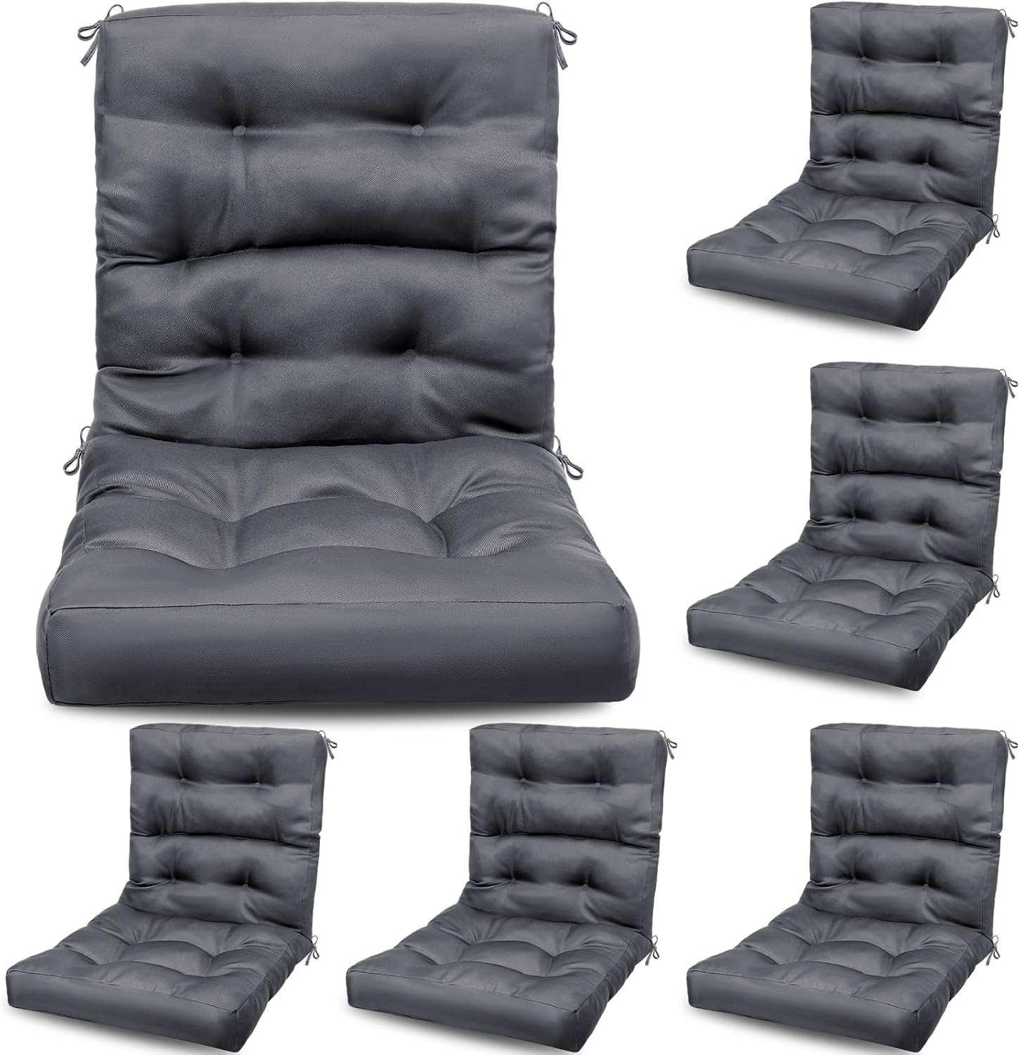 Hoteam 6 Set Patio Chair Cushions Outdoor 20 x 40 Inch High Chair Patio Cushion for Outdoor Furniture Waterproof Seat Rocking Indoor Thickened Pad(Solid Color Style,Gray)