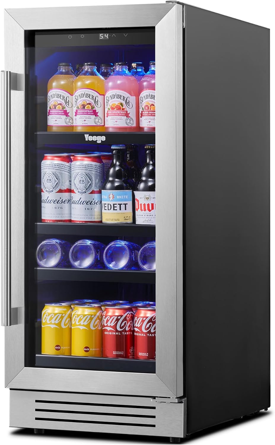 Yeego Beverage Refrigerator Cooler - 15 inch 100 Cans Mini Fridge with Glass Door, 34-54 ℉ Drink Cooler, Built-in or Freestanding for Wine Beer Soda Bar Office Home Dorm