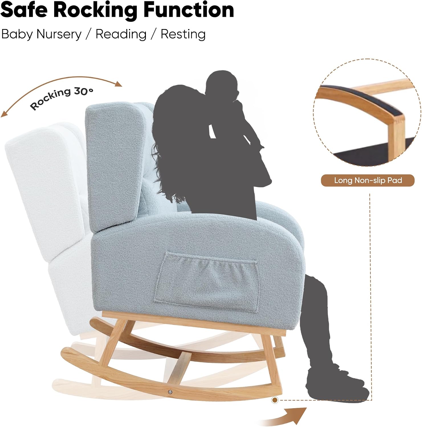HCHAIRH Nursery Rocking Chair,Wingback Nursery Rocking Chairs,Nursing Glider Rocker Chair with High Back for Living Room Bedroom(Teddy Blue)