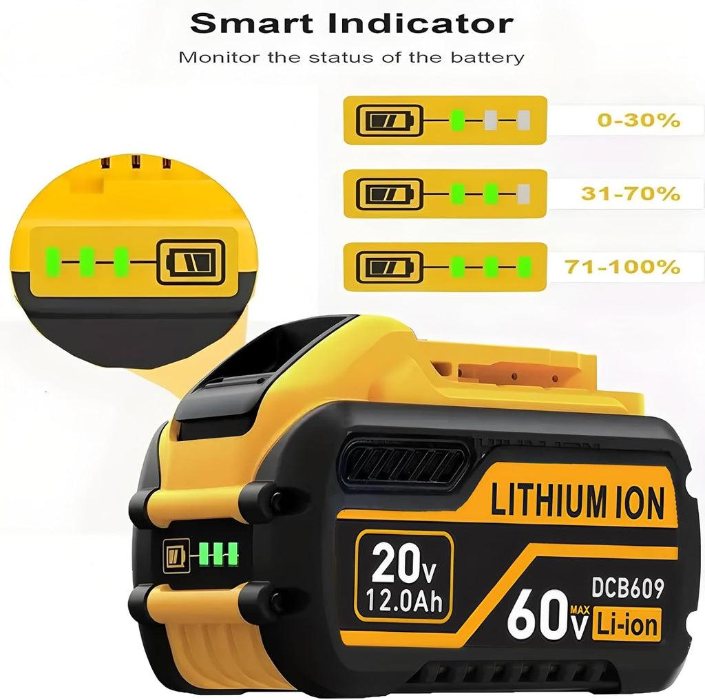 4Packs Replace for DeWalt Flex 20V/60V Volt12000mAh Lithium Battery Compatible with DCB606 DCB612 DCB606-2 DCB609 DCB609-2 DCB204 DCB205 DCB206 Cordless Power Tools (4PACK 12.0AH)