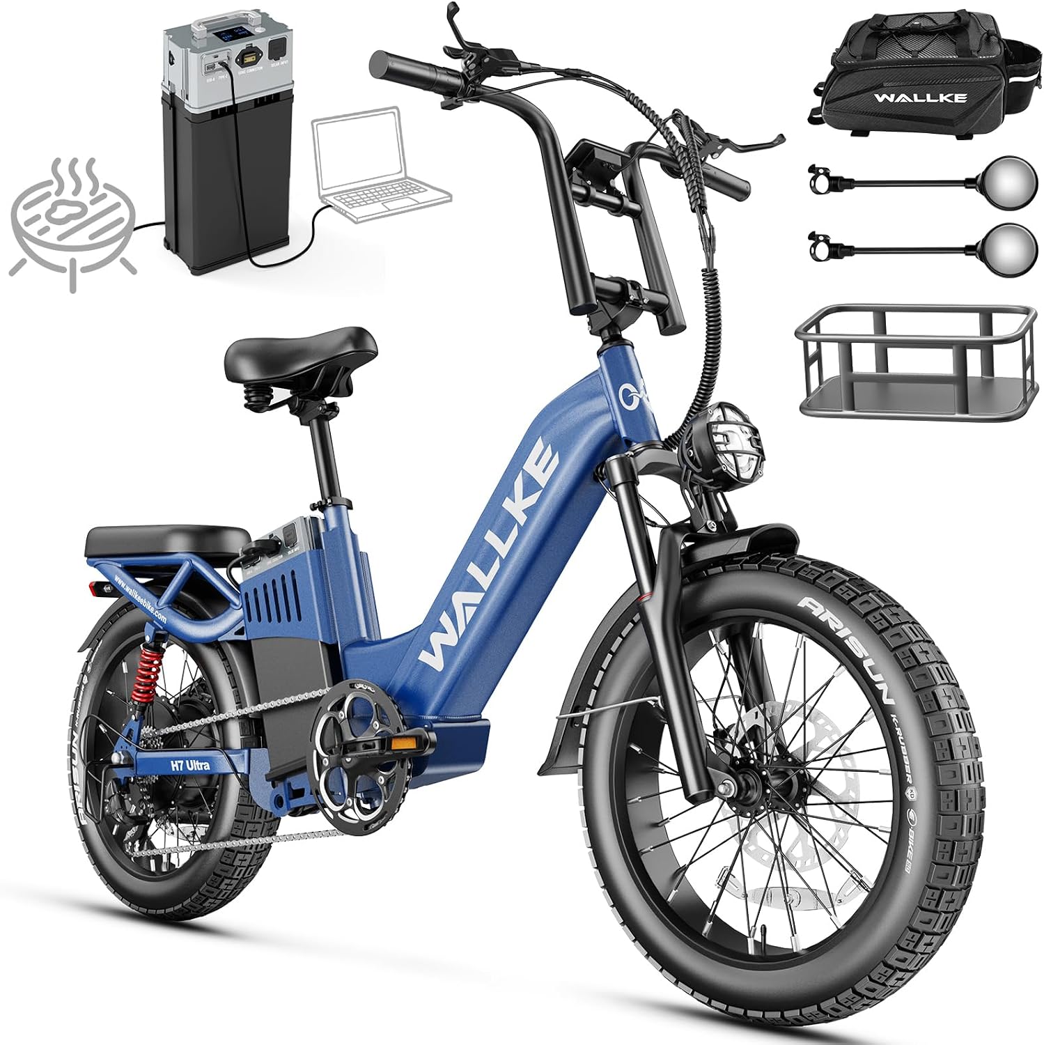 Wallke H7 Ultra 4000W 2-in-1 Electric Bike with 2640Wh Portable Power Station, 48V 55Ah Removable Battery, 37MPH Off-Road Fat Tire E-Bike for Adults, Fast E-Bike UL2849 Compliant